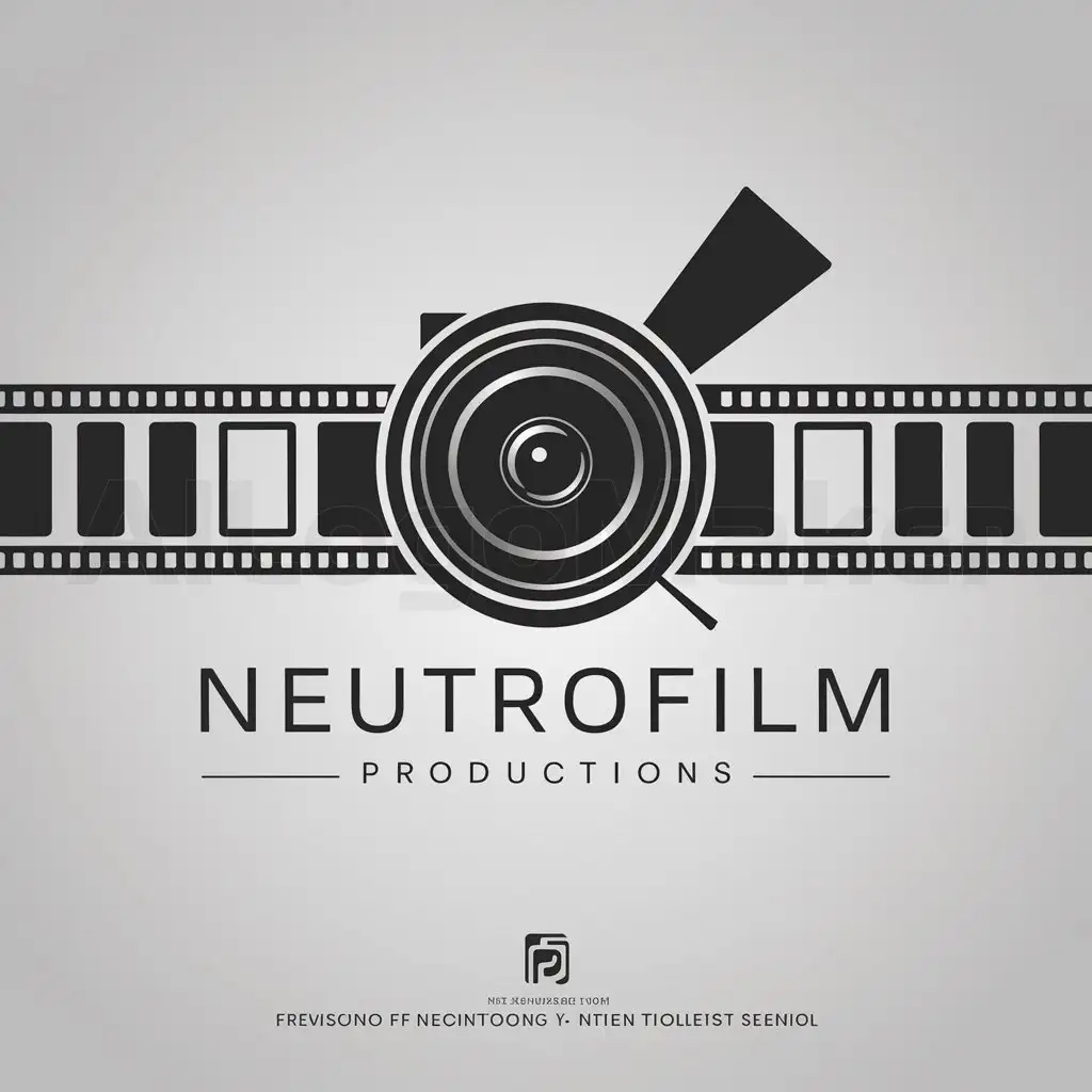 a logo design,with the text "Neutrofilm", main symbol:minimalist design incorporating a camera lens as the central element? Surrounding the lens could be filmstrip-inspired lines, symbolizing the diverse range of content produced. The text 'NeutroFilm Productions' could be integrated elegantly below or beside the lens. This design would convey professionalism, creativity, and a focus on visual storytelling.,Minimalistic,be used in Technology industry,clear background