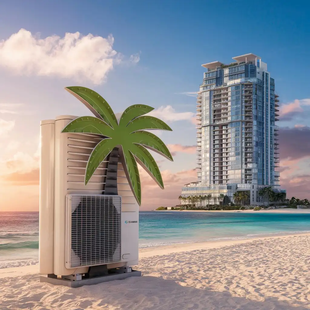 Generate a beach image background presenting an air conditioner
