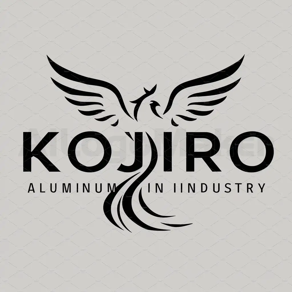 a logo design,with the text "kojiro", main symbol:fenix,Moderate,be used in aluminio industry,clear background