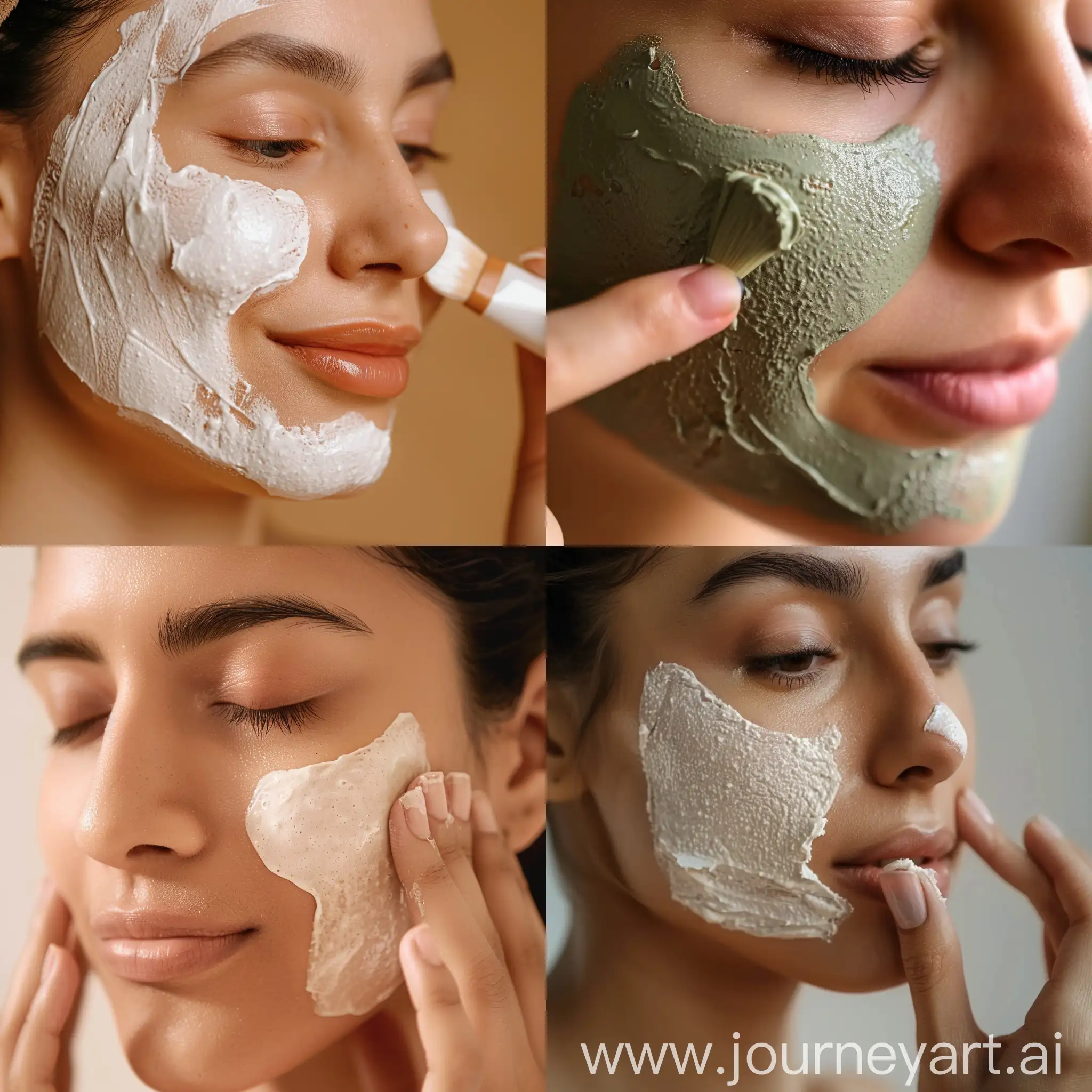 womans face, closeup portrait, diy, skin care, applying face pack