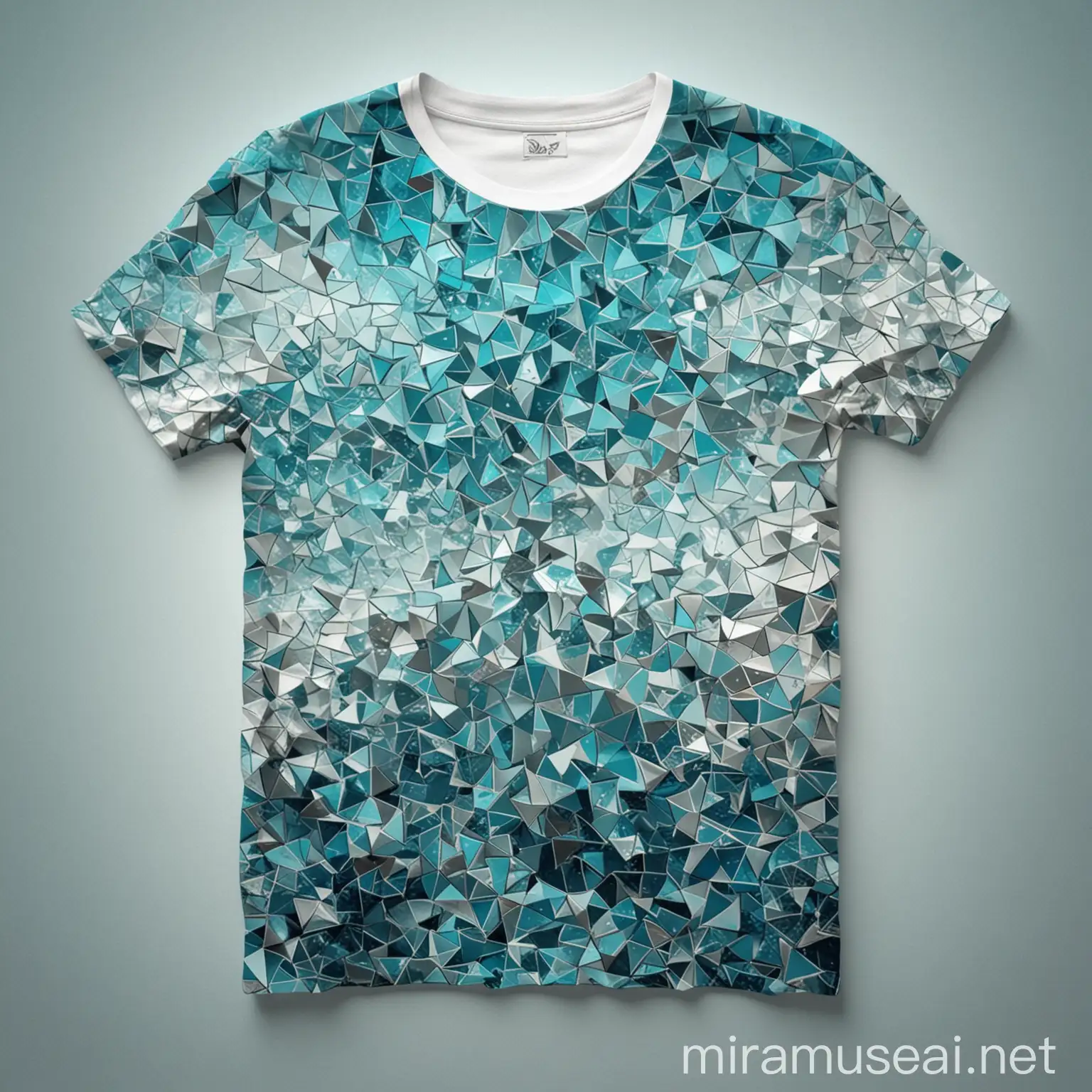 Abstract Fractal Art Tshirt Design with Broken Glass Effect and Ocean Waves Pattern