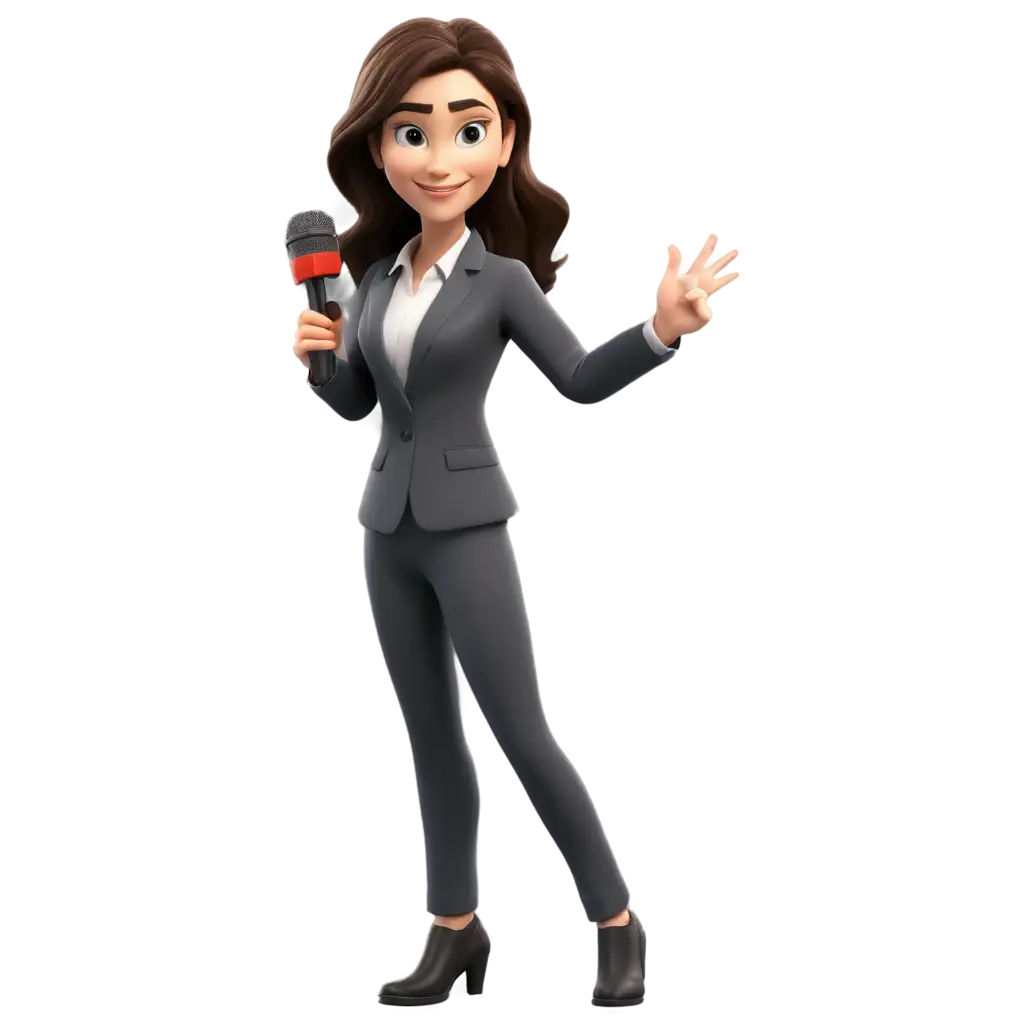 cartoon female reporter holding a microphone 3D