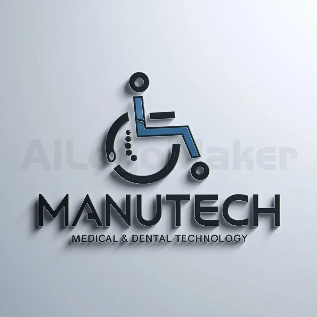 a logo design,with the text "ManuTech", main symbol:wheelchair equipped with technology for medical use,Minimalistic,be used in Medical Dental industry,clear background