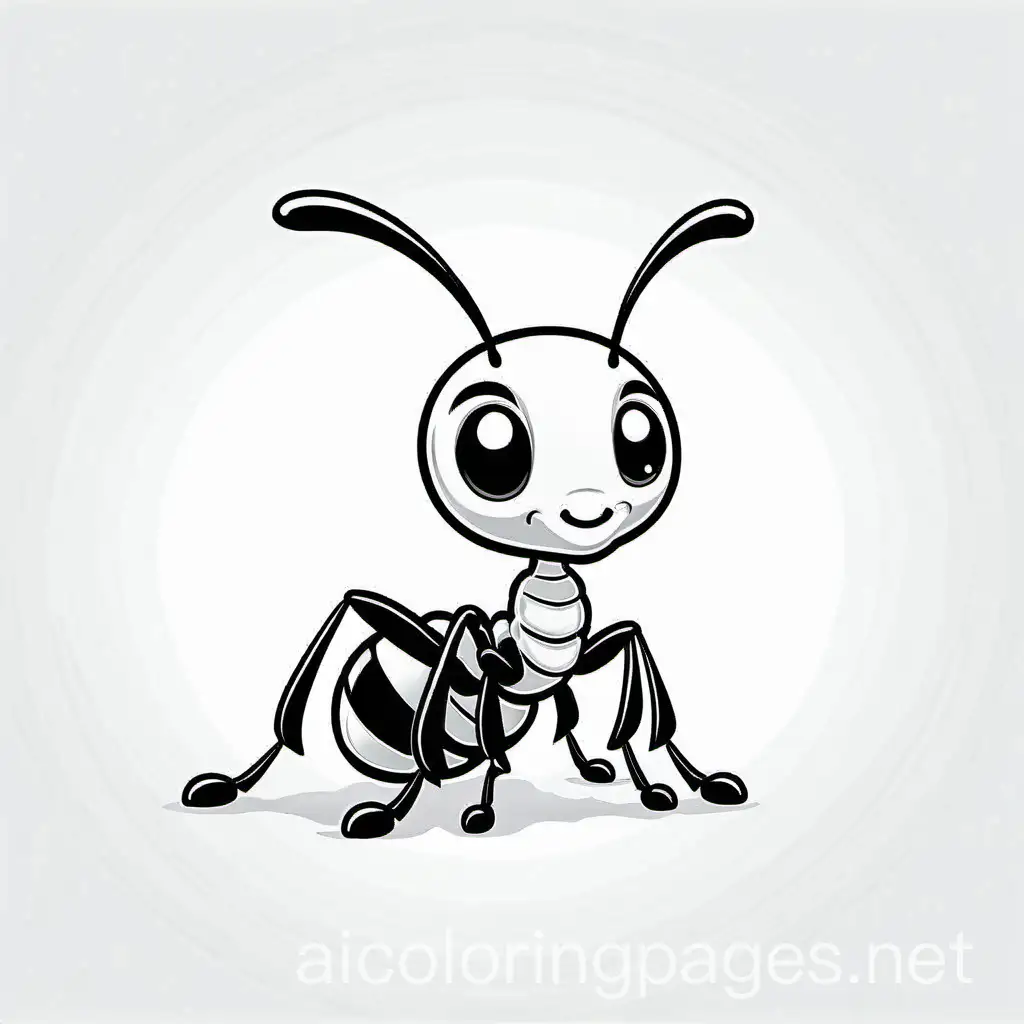 Cute Ant, Coloring Page, black and white, line art, white background, Simplicity, Ample White Space.