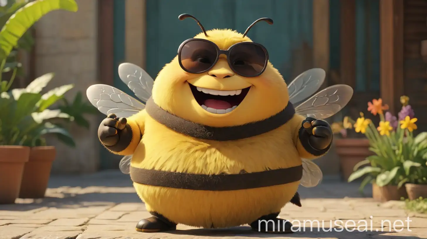 Cheerful Bee Wearing Sunglasses Applauds Solo