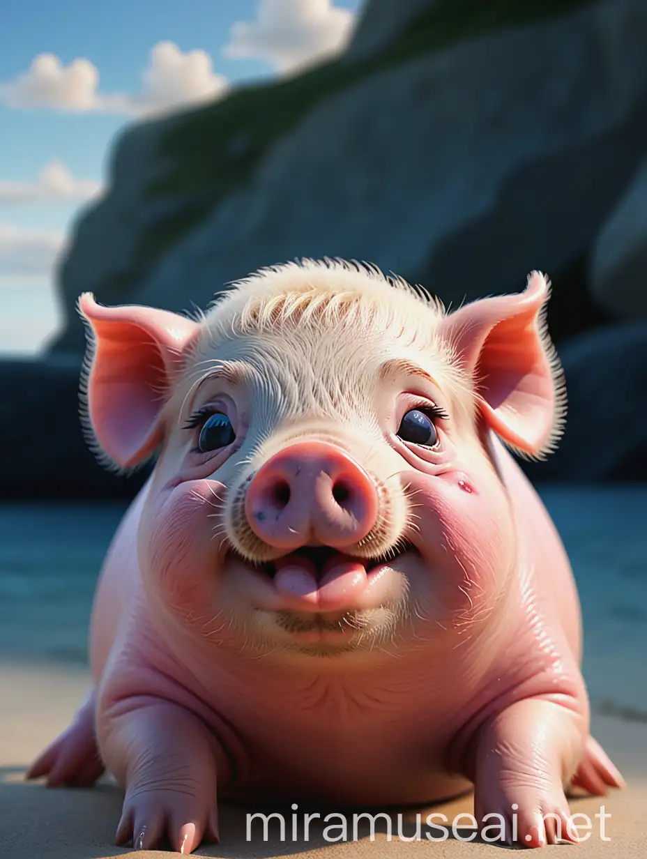 Friendly Pig with Cute Seal Face Artwork in 8K Resolution