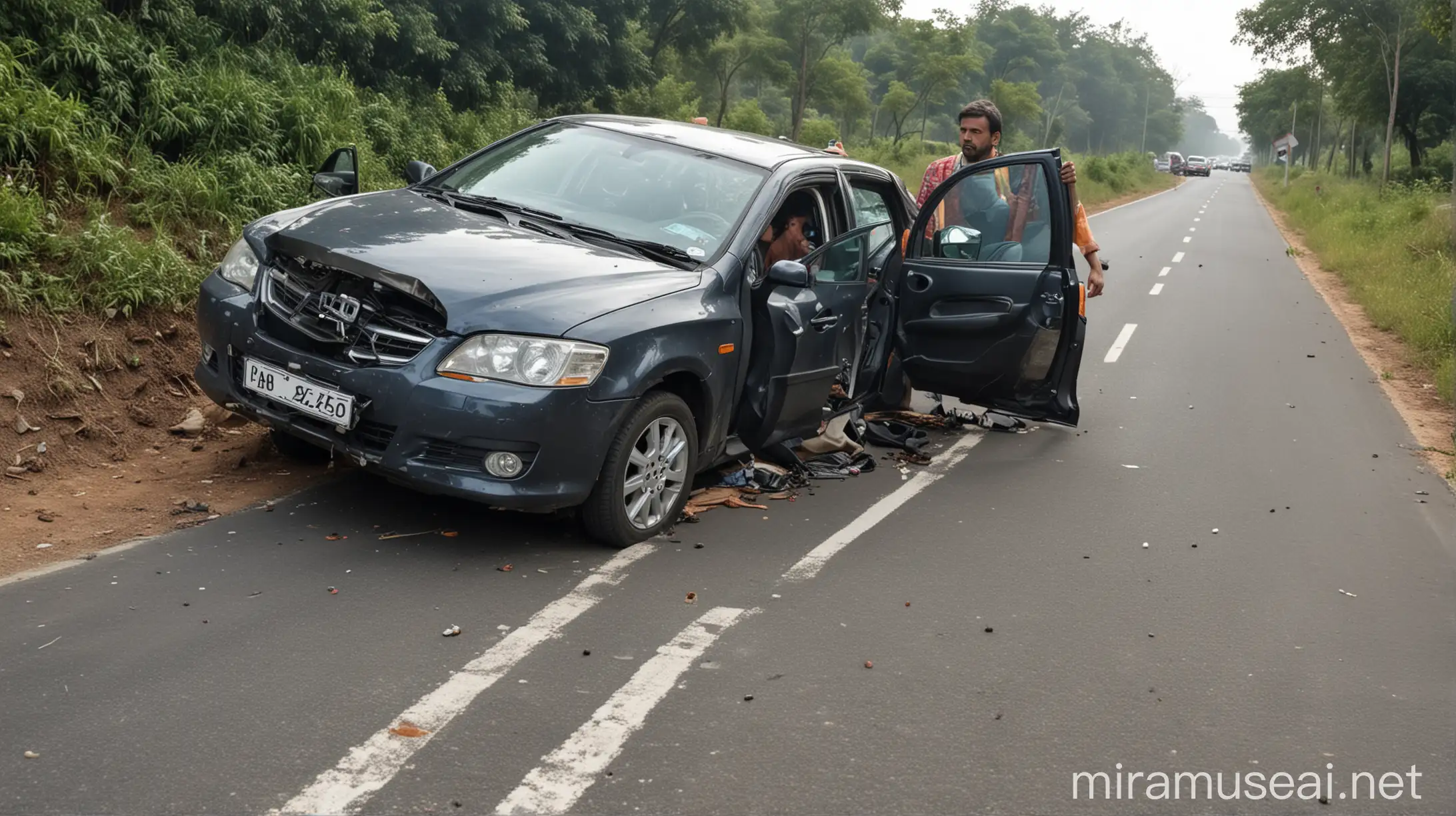 Car Accident on Roadside Emergency Response Scene