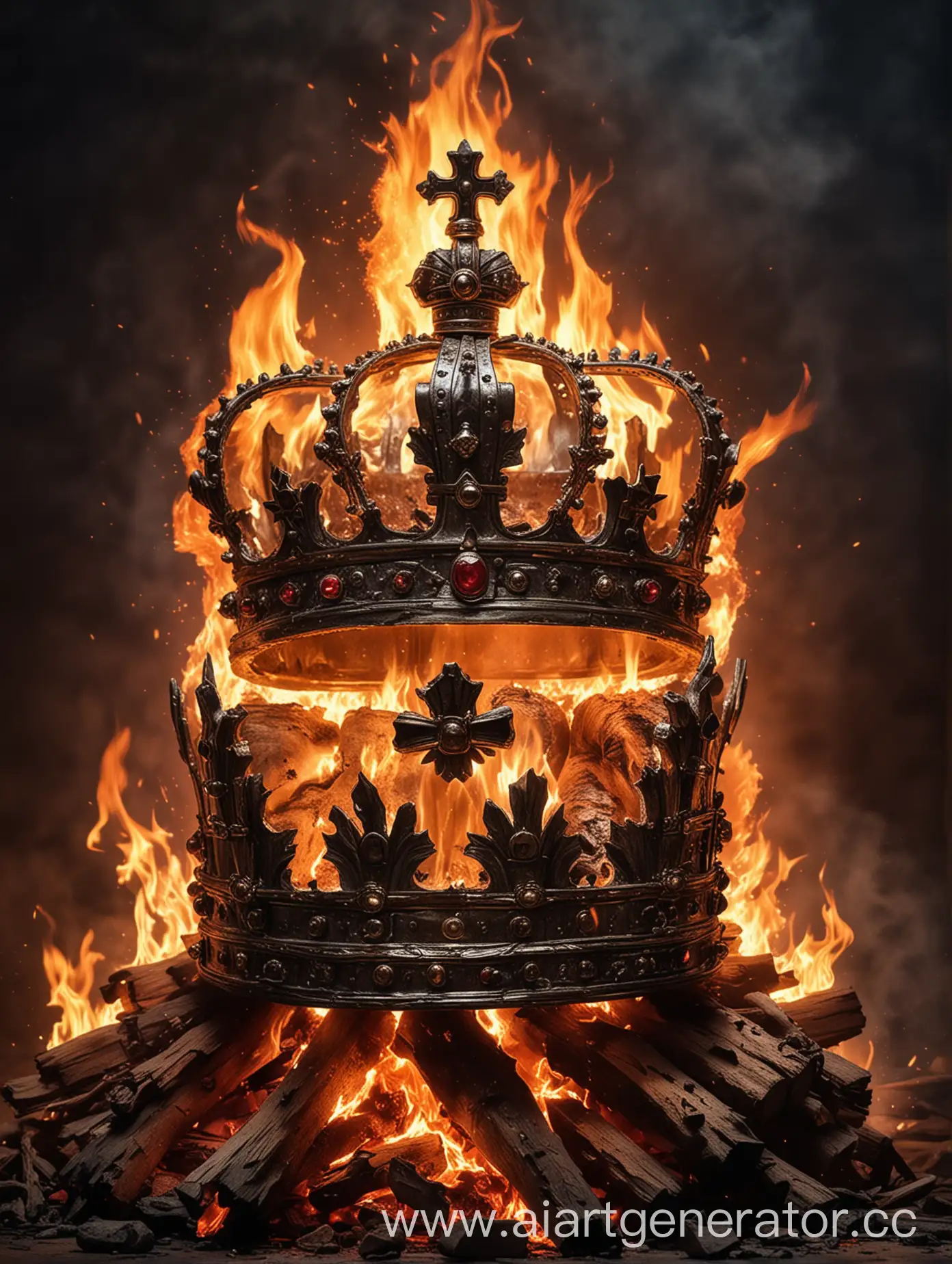 The imperial crown burning in the fire