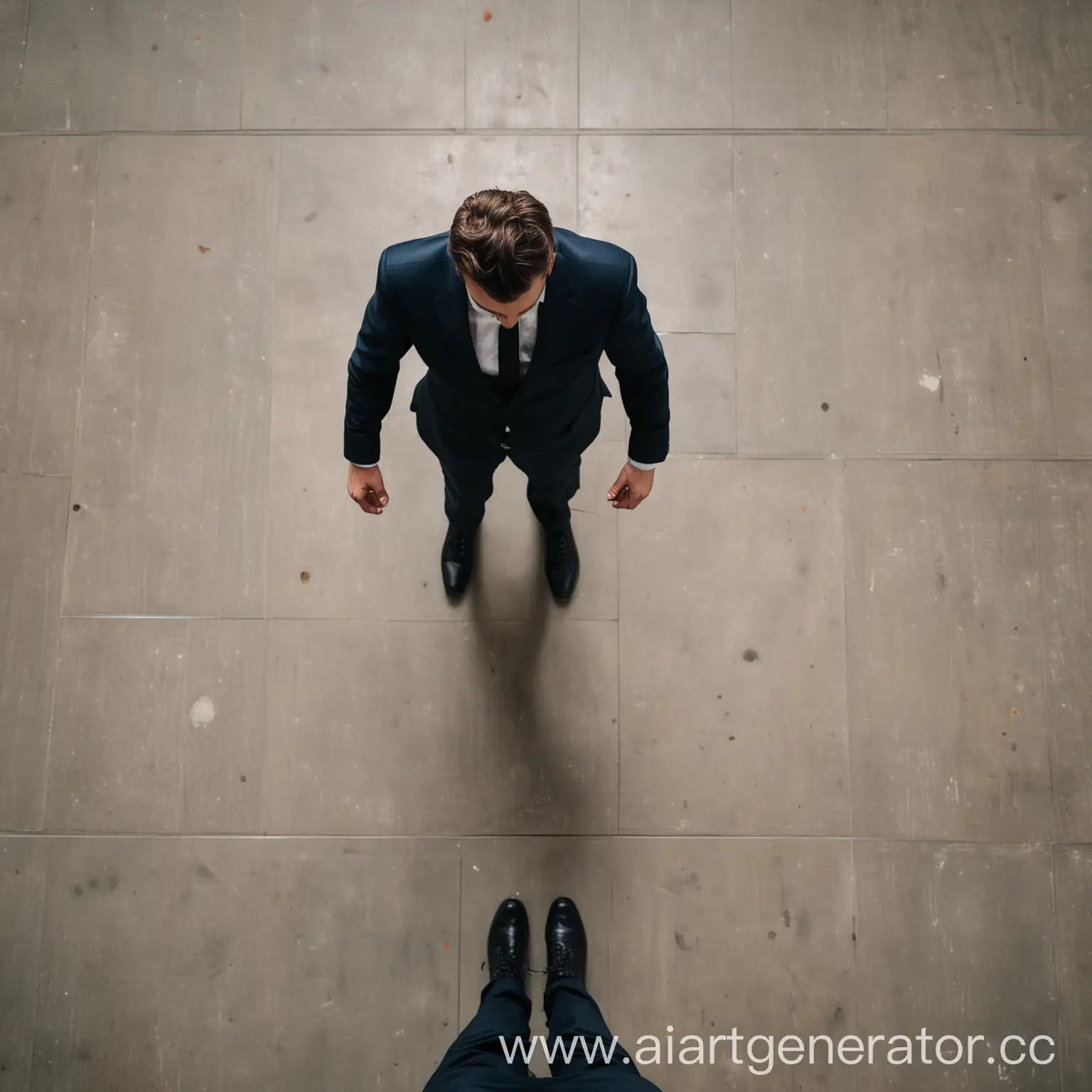 Businessman-Standing-Still-in-Formal-Attire-from-Above