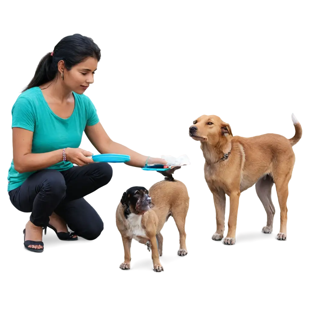 Captivating-PNG-Image-Compassionate-Woman-Feeding-Stray-Dogs