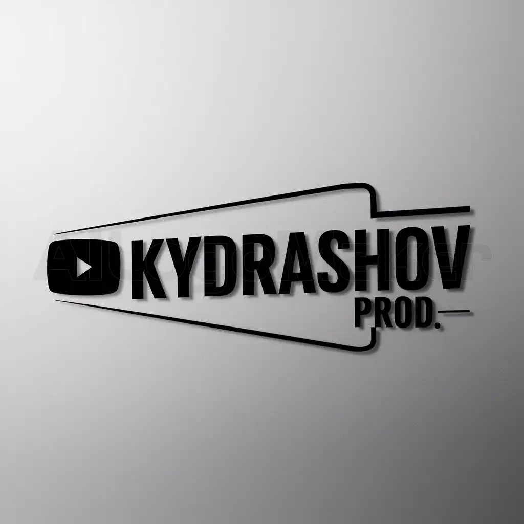 a logo design,with the text "KYDRYASHOV PROD.", main symbol:youtube channel,Minimalistic,be used in Others industry,clear background