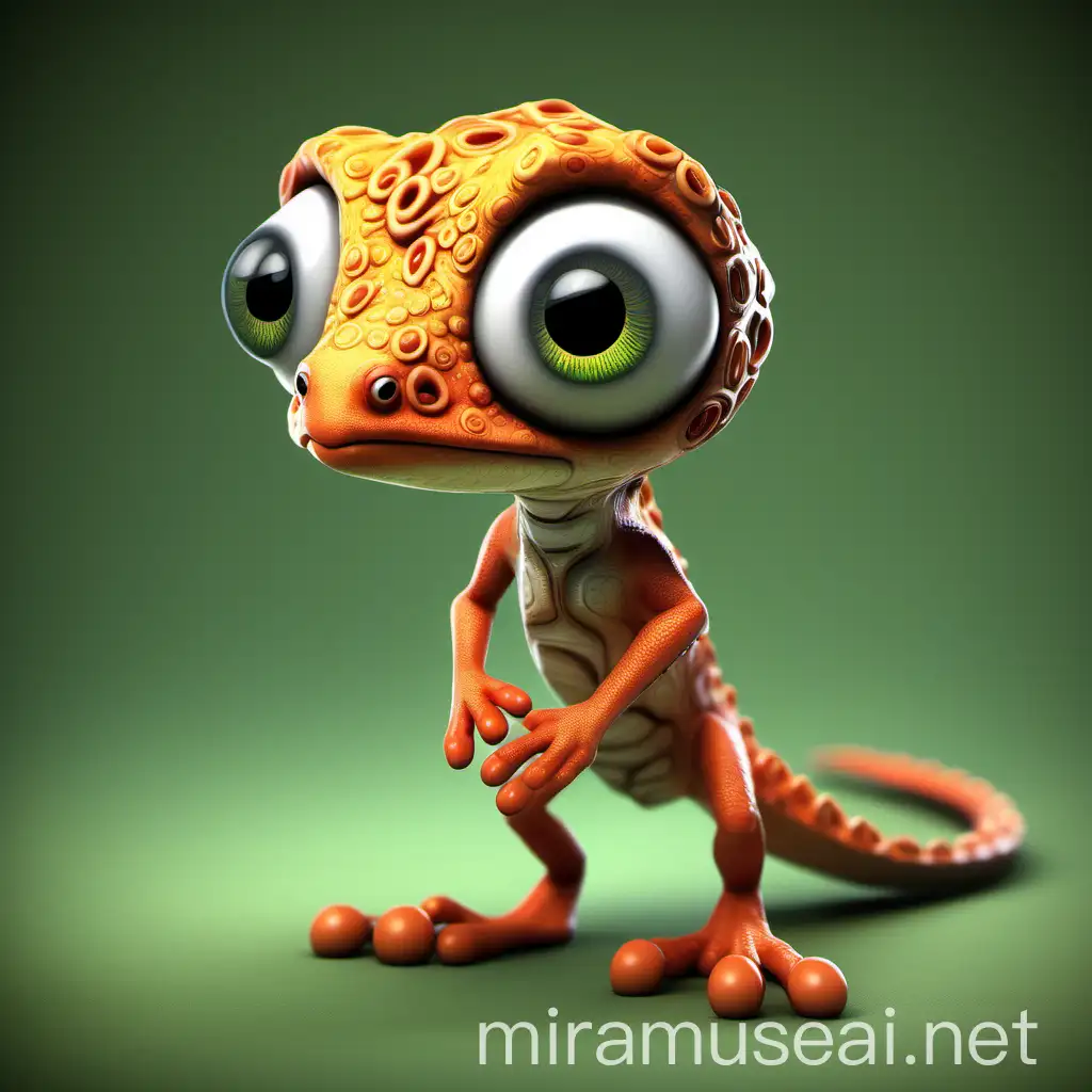 Playful Cartoon Gecko with Big Eyes and Curly Tail