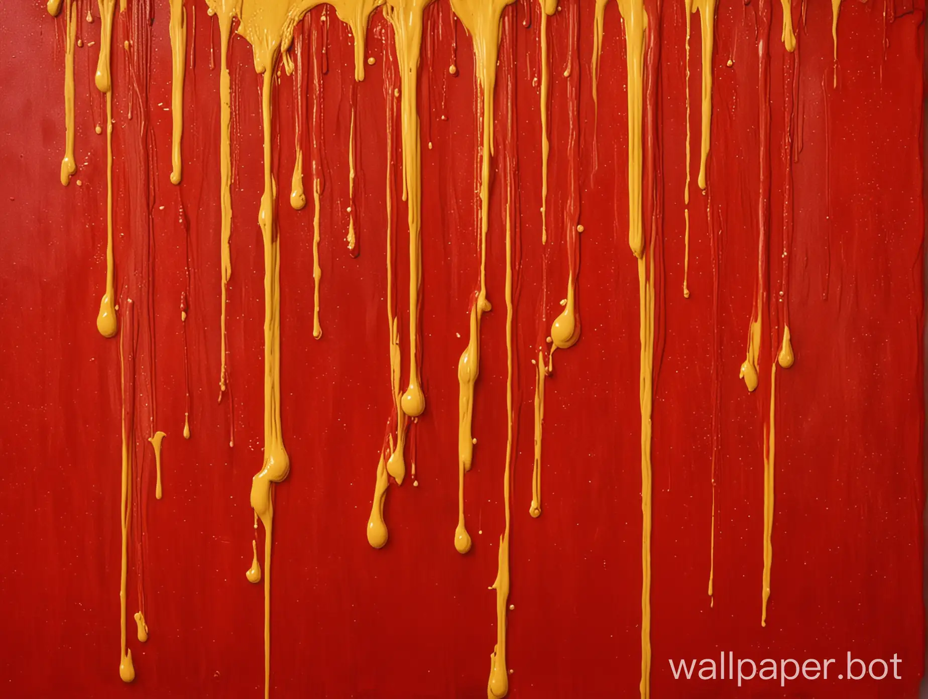 red background with yellow dripping paint swirling over top