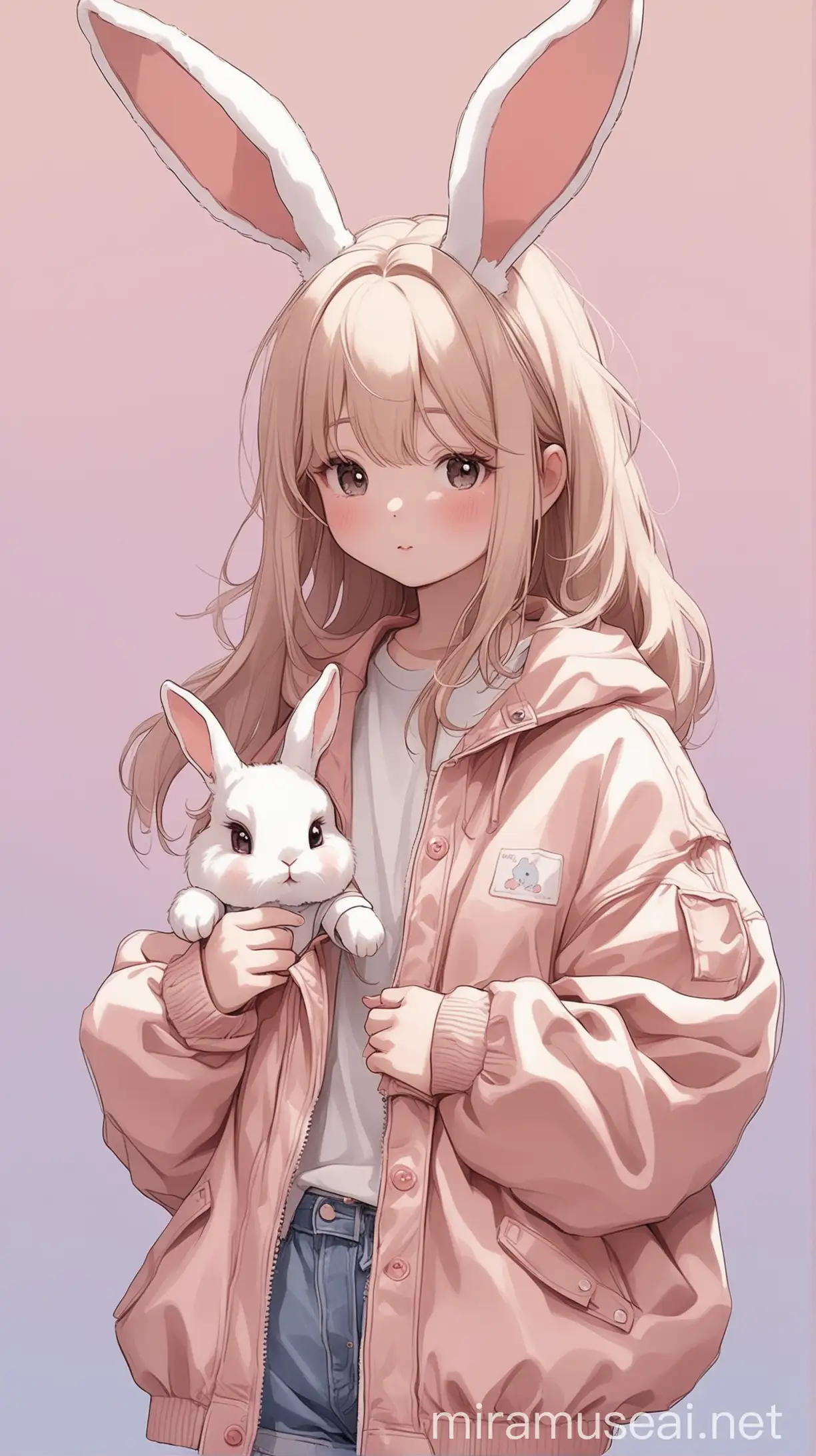 cute rabbit, wear jacket, aesthetic,