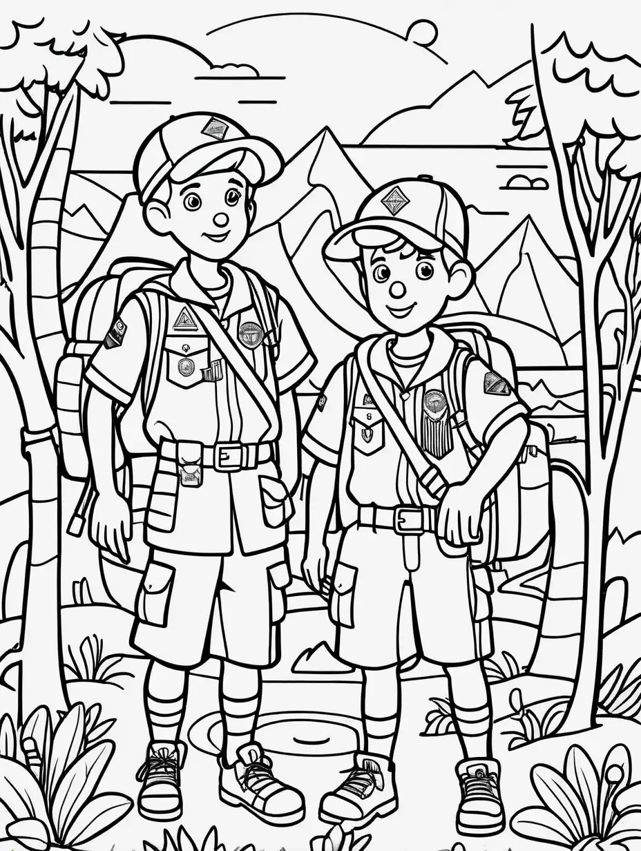 Cartoon Style Scouts Summer Camp Coloring Page with Thick Lines and Few Details