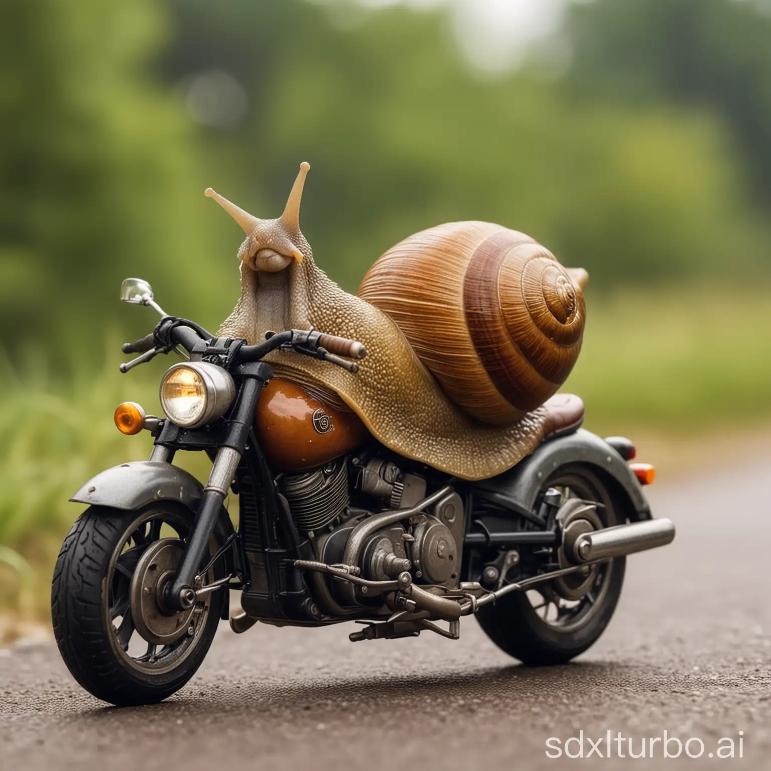 SNAIL RIDING A MOTORCYCLE