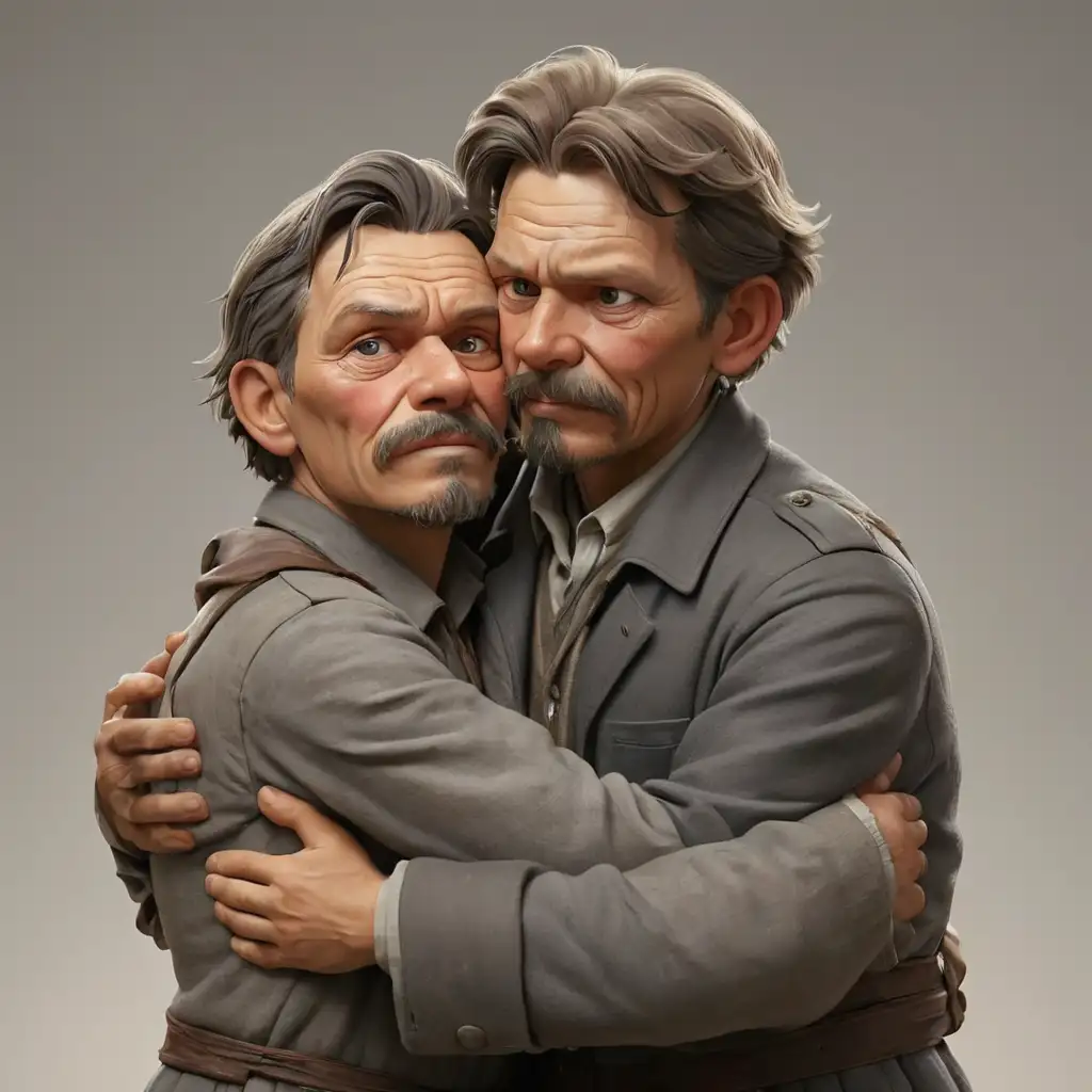 Maxim Gorky Embracing a Jewish Figure in Realism 3D Animation