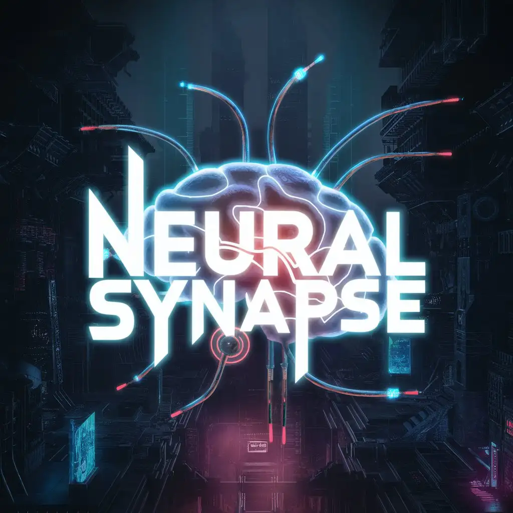 Inscription "Neural Synapse", logotype, game logo, cyberpunk