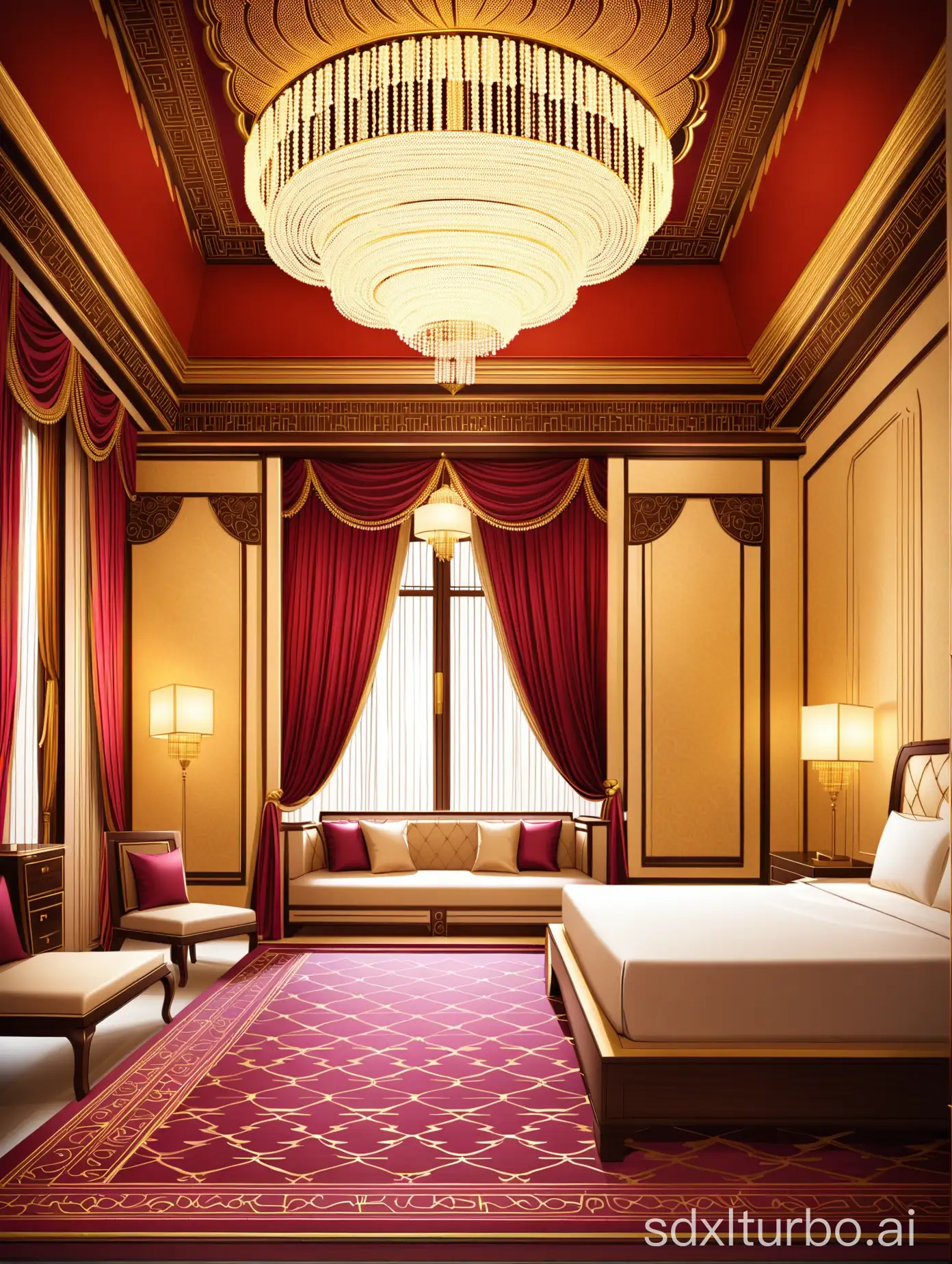 luxurious palace sleep room, luxury decorations everywhere