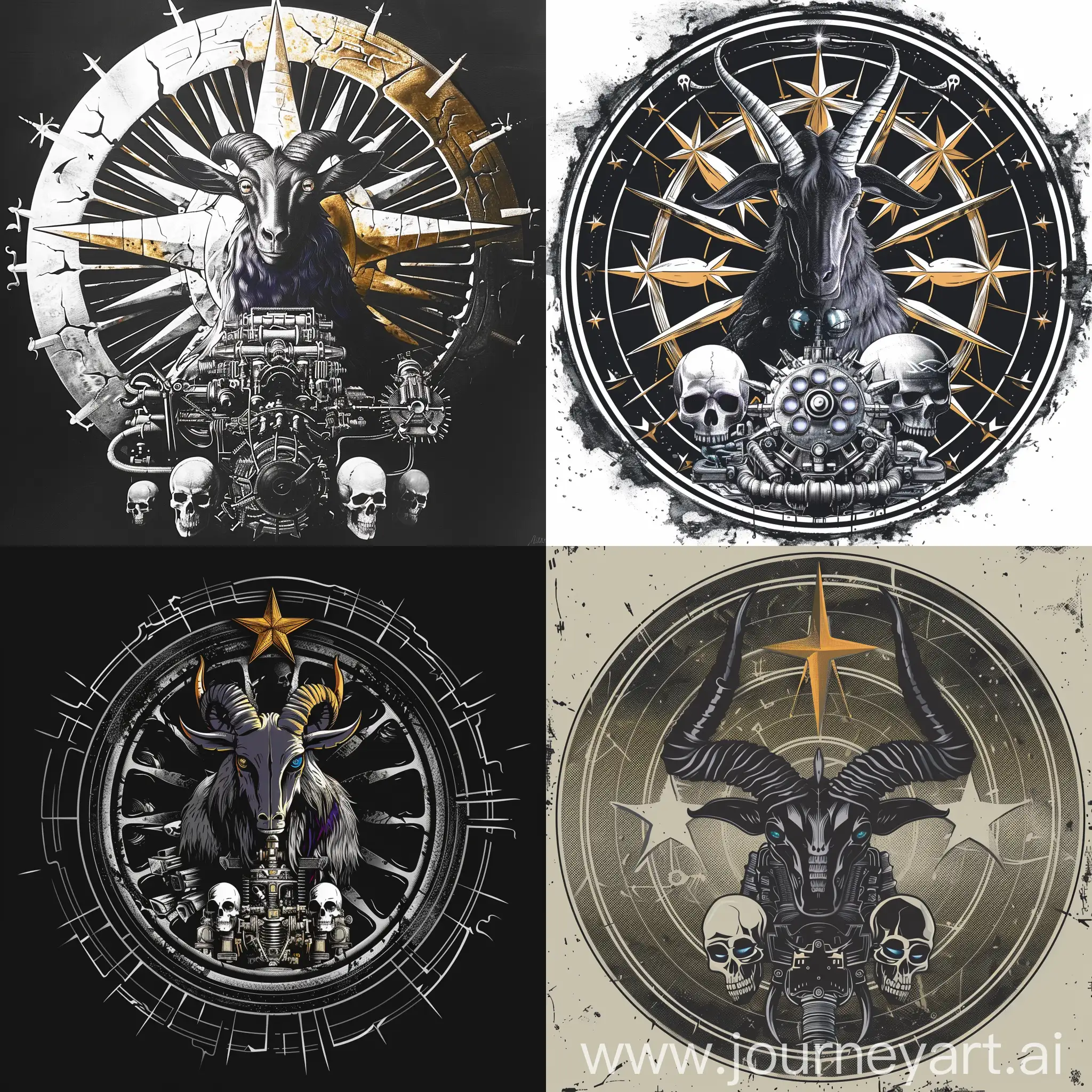 Satan goat star aliens skulls circle machines engine 