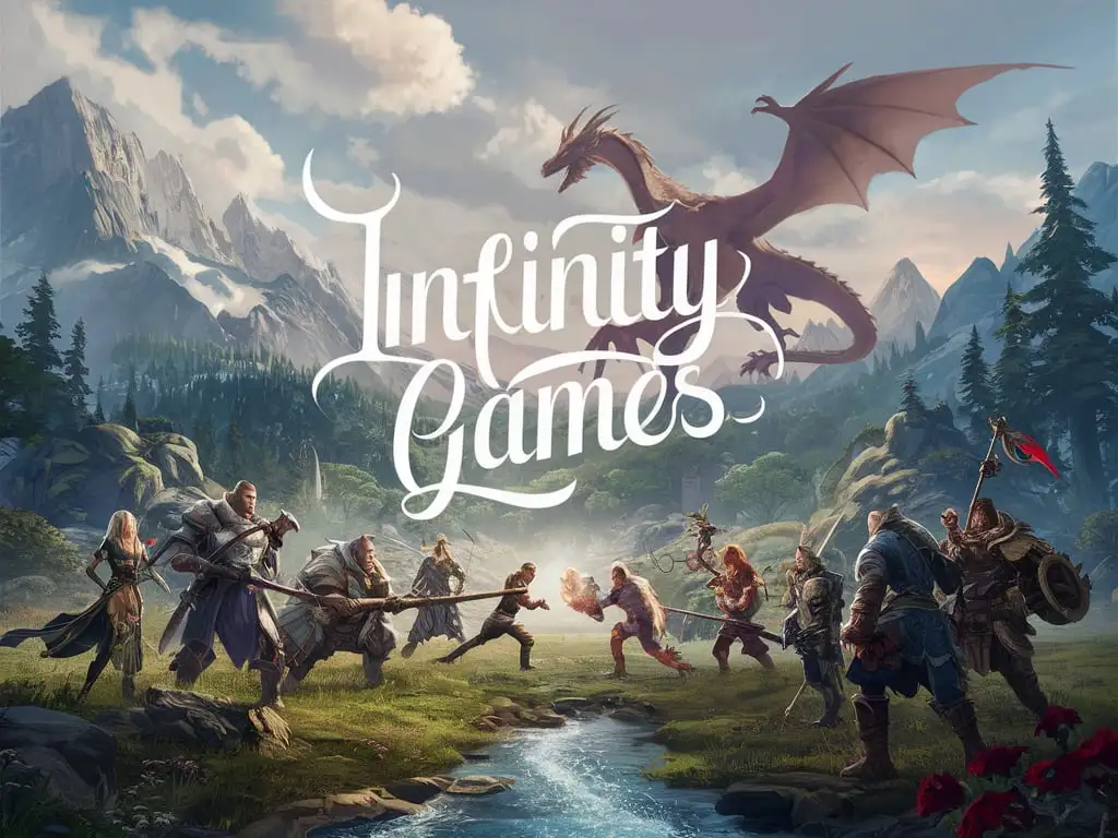 mmo rpg fantasy like wallpaper that has the text 'Infinity Games off' 