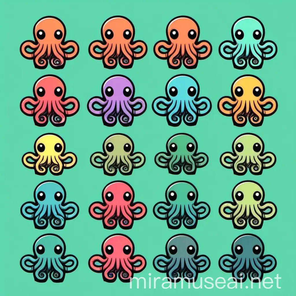 Colorful Cartoon Octopus Icon Set Playful and Simple Drawings