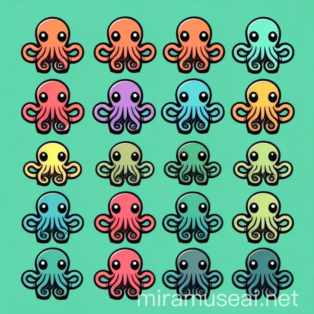 cartoon octo icon set simple drawing