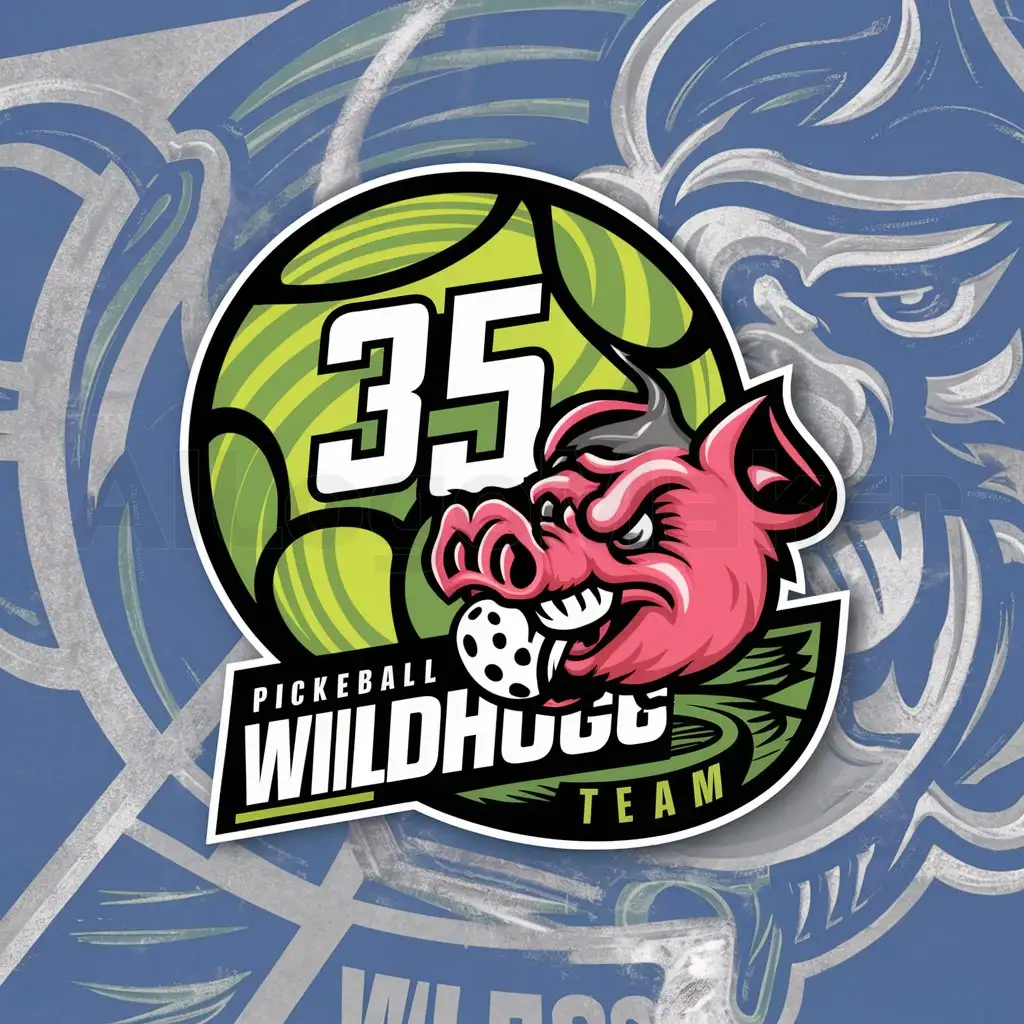 a logo design,with the text "3.5 Pickleball WildHogs", main symbol:Pickleball Team,complex,clear background