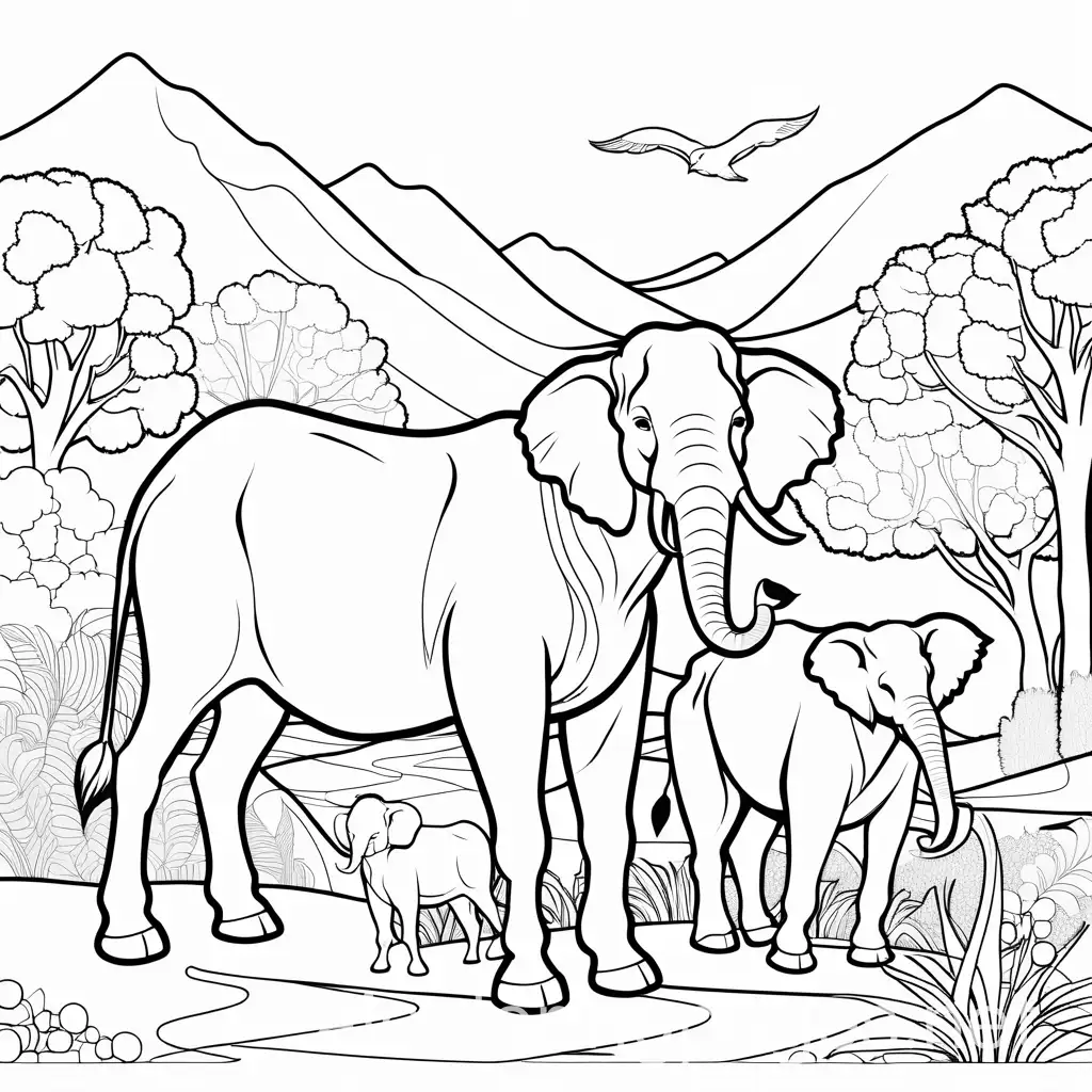 animals and kids being light hearted: coloring pages, Coloring Page, black and white, line art, white background, Simplicity, Ample White Space. The background of the coloring page is plain white to make it easy for young children to color within the lines. The outlines of all the subjects are easy to distinguish, making it simple for kids to color without too much difficulty