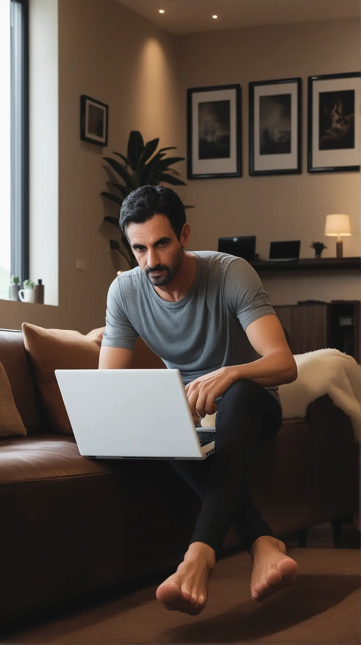 man using laptop in his lounge