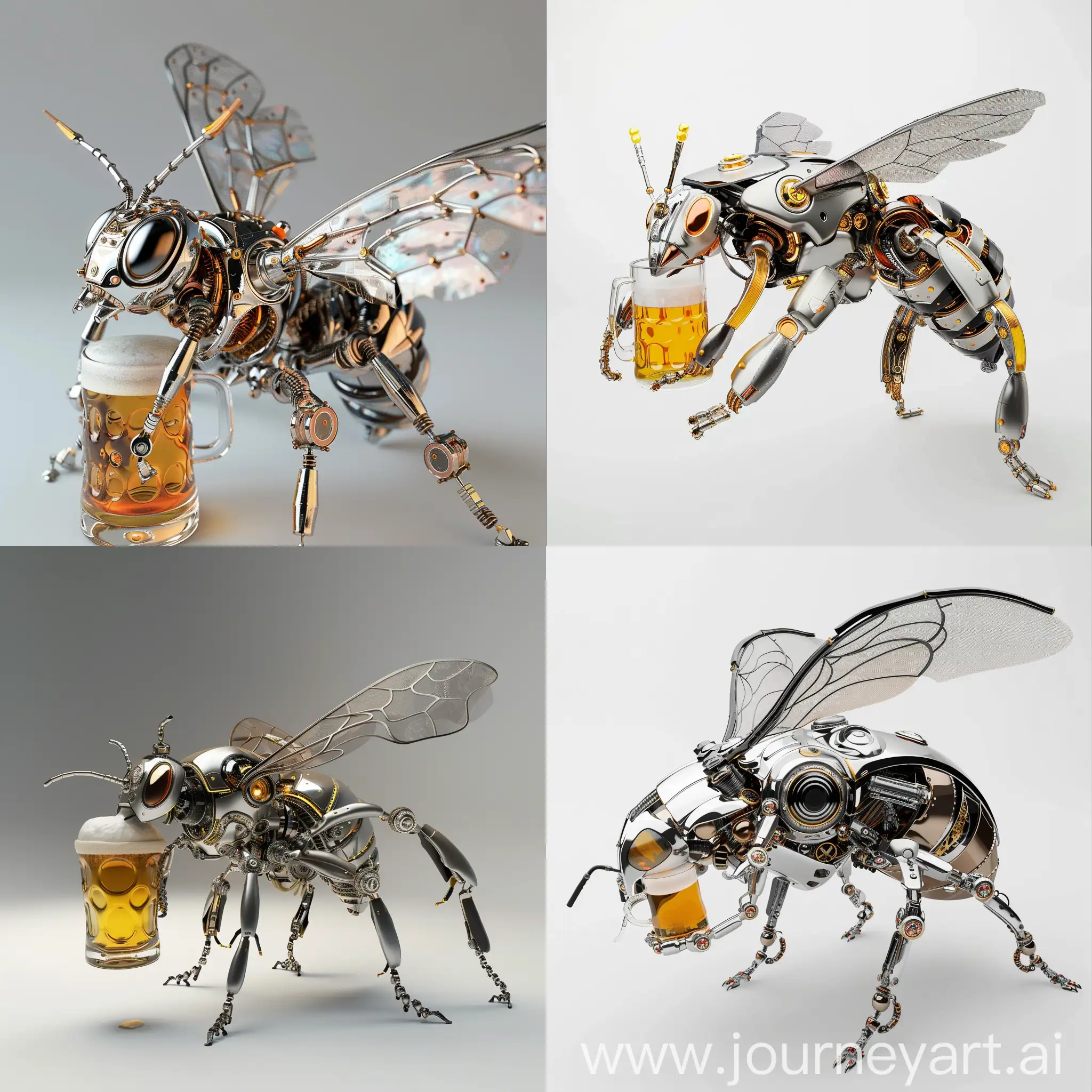 metallic robot-bee with beer