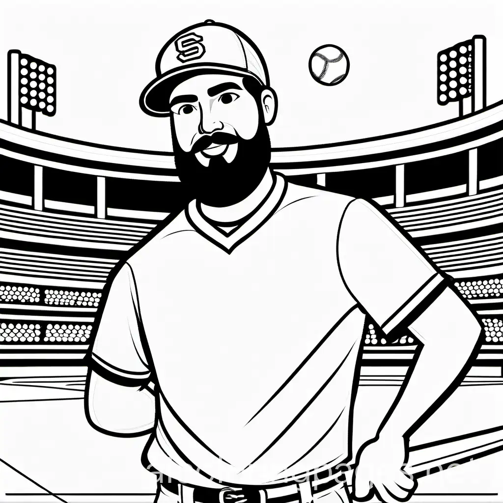 man with dark hair and beard playing baseball
, Coloring Page, black and white, line art, white background, Simplicity, Ample White Space. The background of the coloring page is plain white to make it easy for young children to color within the lines. The outlines of all the subjects are easy to distinguish, making it simple for kids to color without too much difficulty