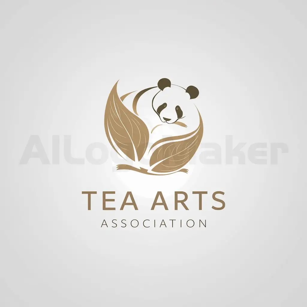 a logo design,with the text "Tea Arts Association", main symbol:tea leaves, panda,Minimalistic,clear background