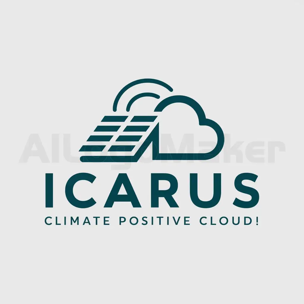 a logo design,with the text "ICARUS Climate Positive Cloud!", main symbol:solar energy and cloud technology,Moderate,be used in Technology industry,clear background