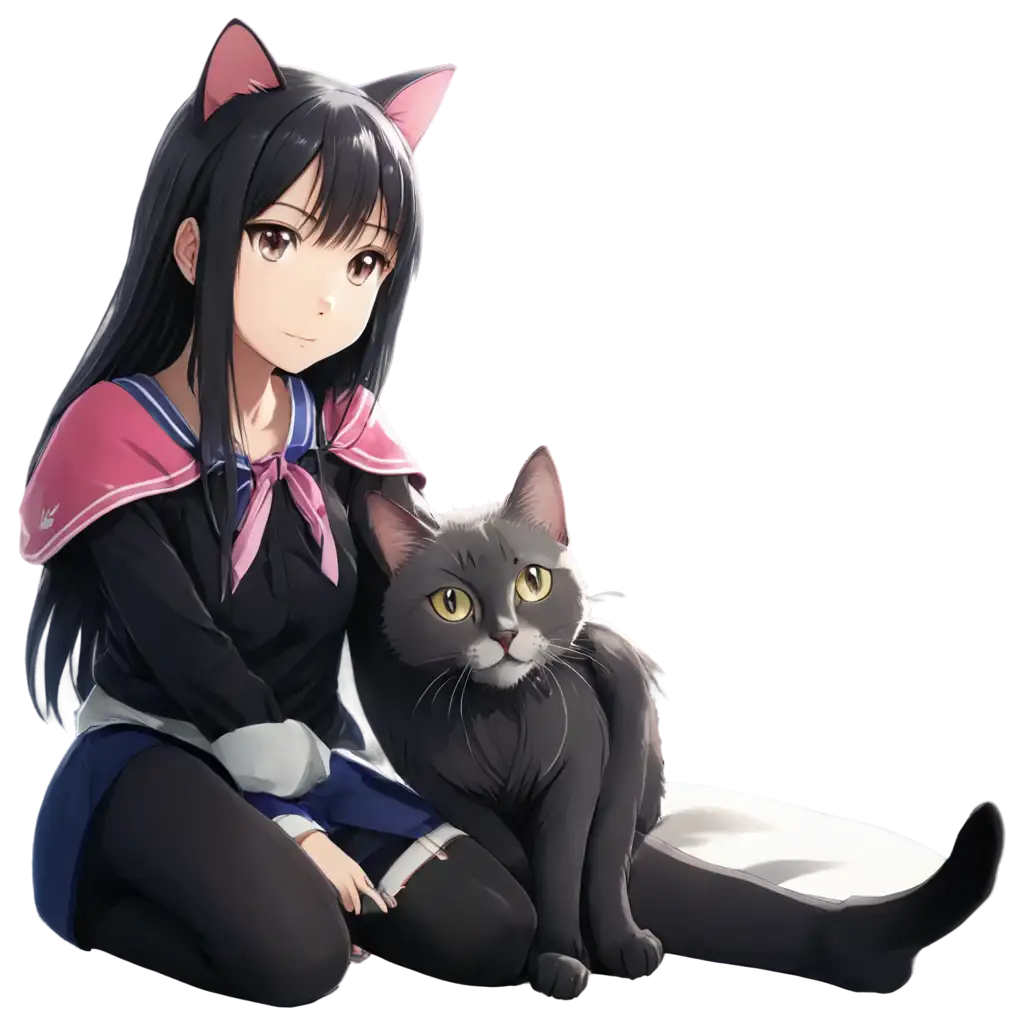 a anime cat with anime young girl