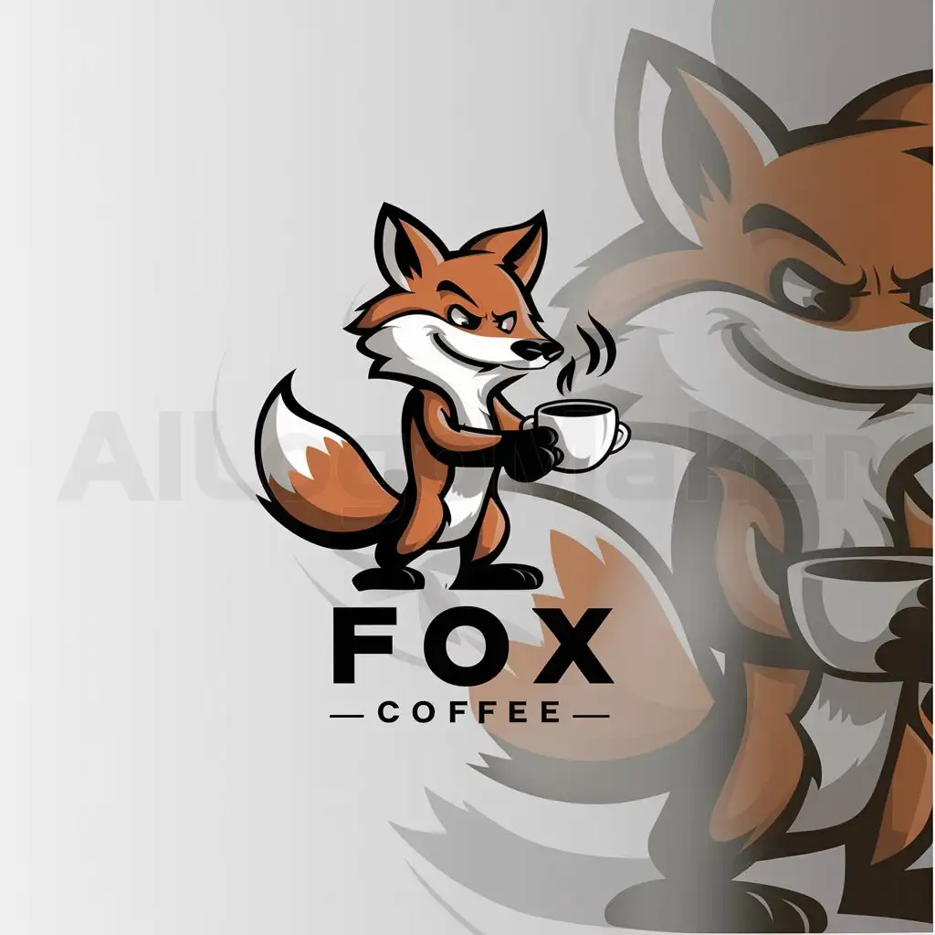 a logo design,with the text "FOX Coffee", main symbol:Fox, who is holding a cup of coffee,Moderate,clear background