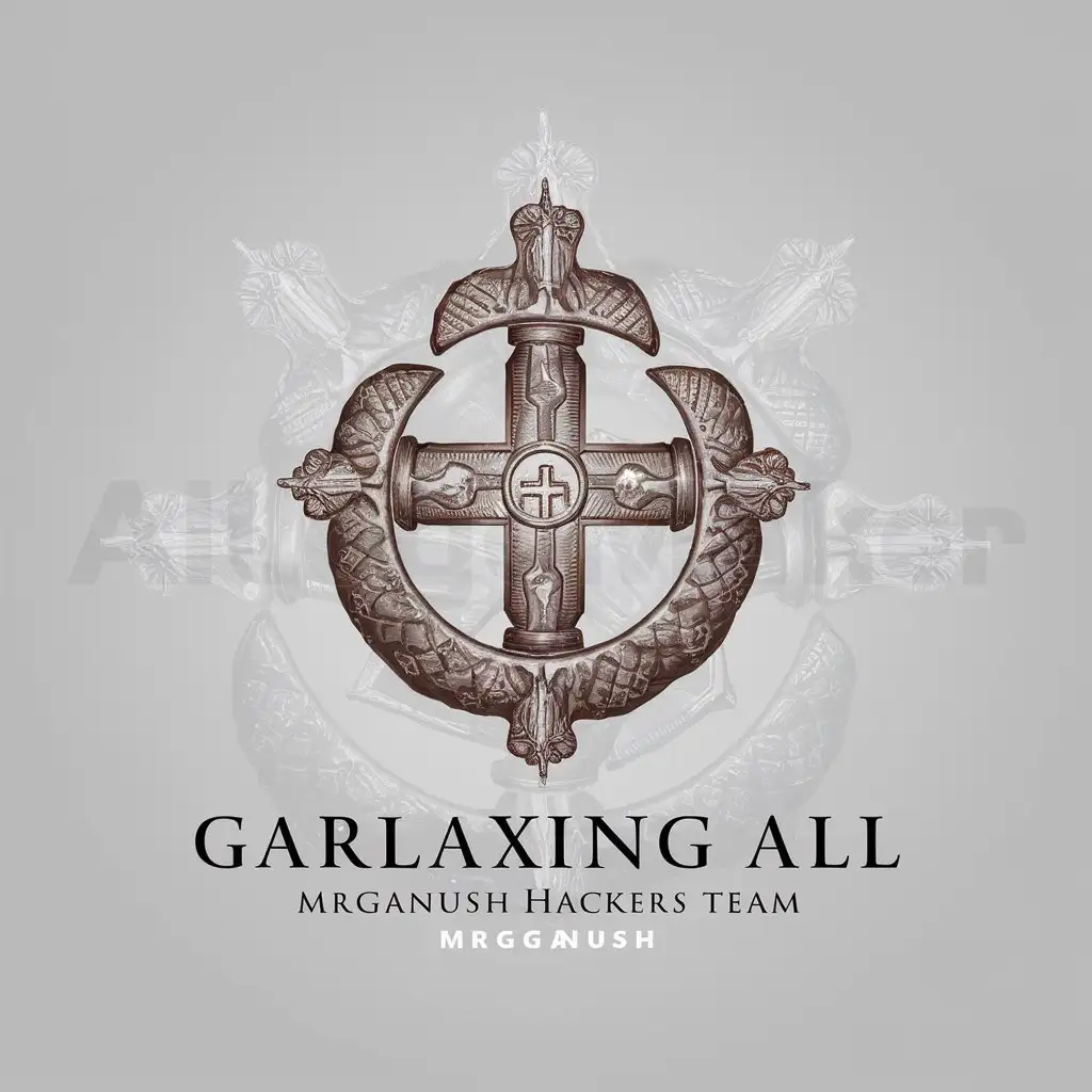 a logo design,with the text "Garlaxing All", main symbol:Mrganush Hackers Team,complex,be used in Religious industry,clear background
