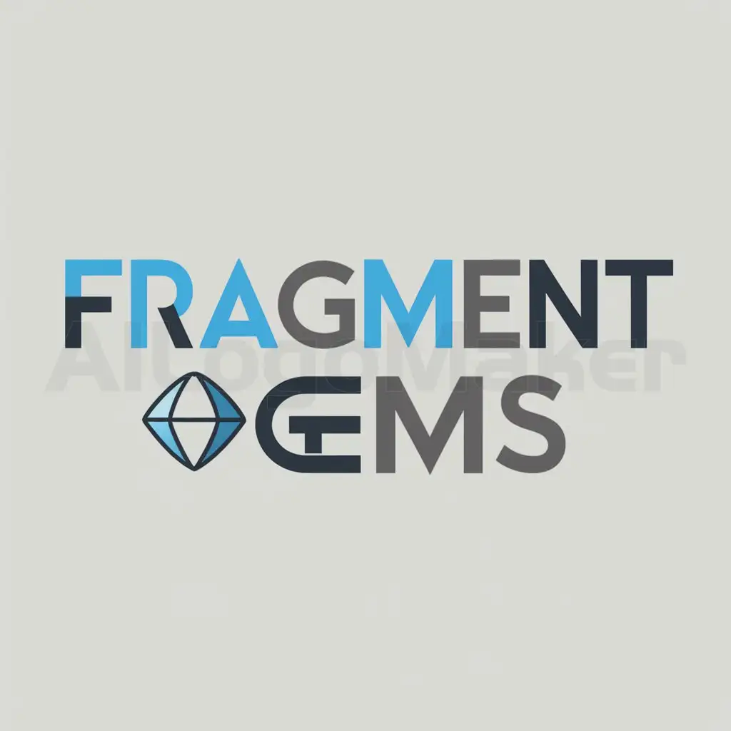 a logo design,with the text "Fragment Gems", main symbol: Logo design request:

A minimalistic logo for the Telegram channel "Fragment Gems" (handle: fragment\_gems) featuring the name of the channel. The design should incorporate the colors of Telegram messenger - blue, dark gray, and white. The channel focuses on selling Telegram usernames and hosting auctions for them, with payments accepted in Toncoin cryptocurrency.

The logo should reflect the brand's identity as a digital marketplace within the given color palette.,Moderate,clear background