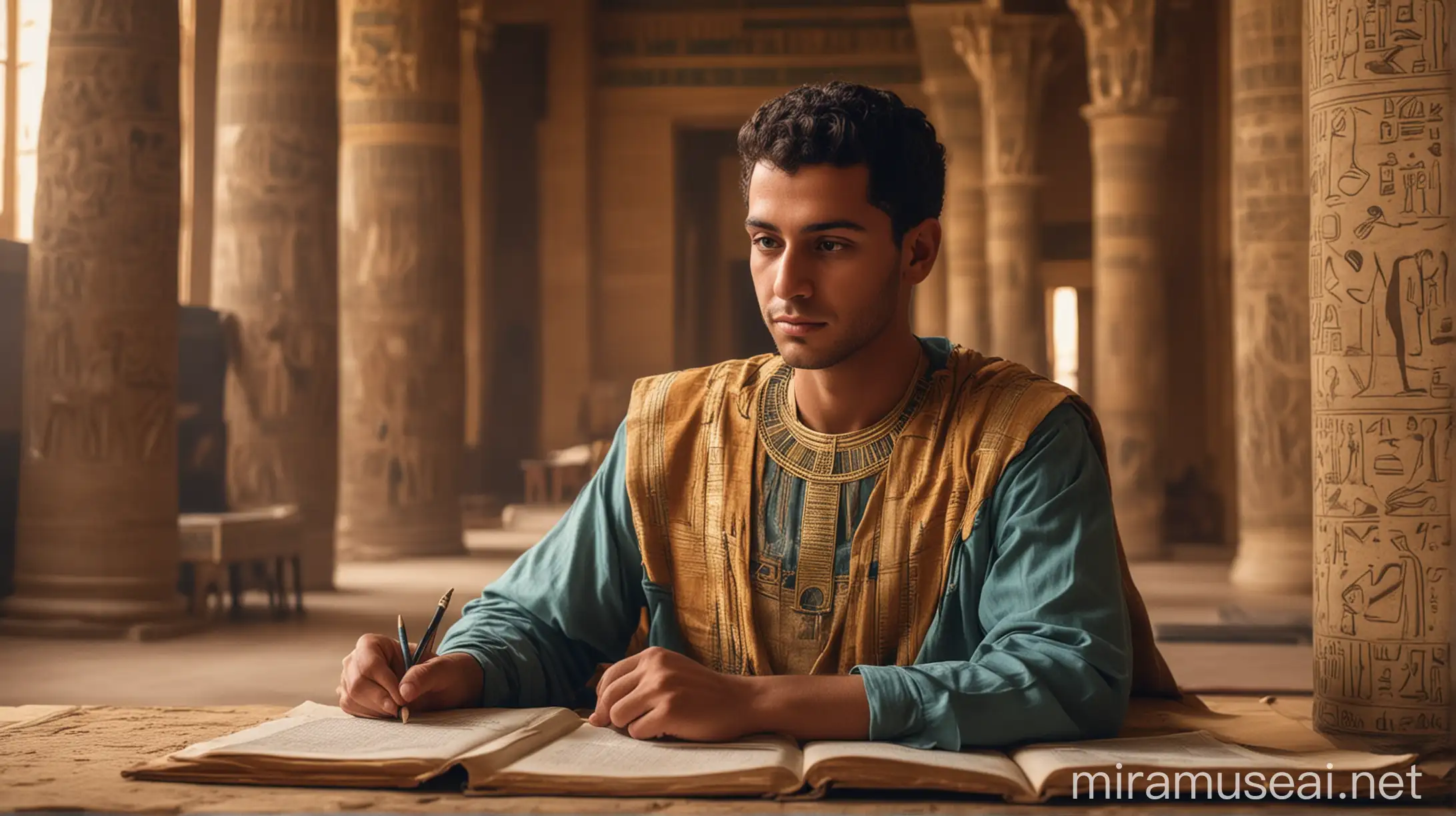 Noble Egyptian Man Studying in Ancient Palace