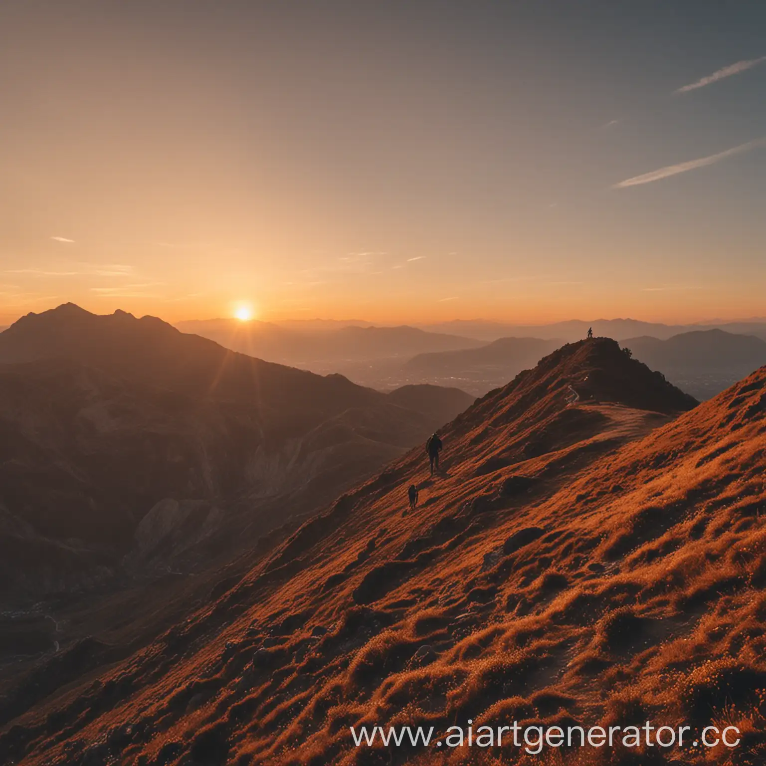 Silhouette-of-a-Person-Walking-on-a-Mountain-at-Sunset