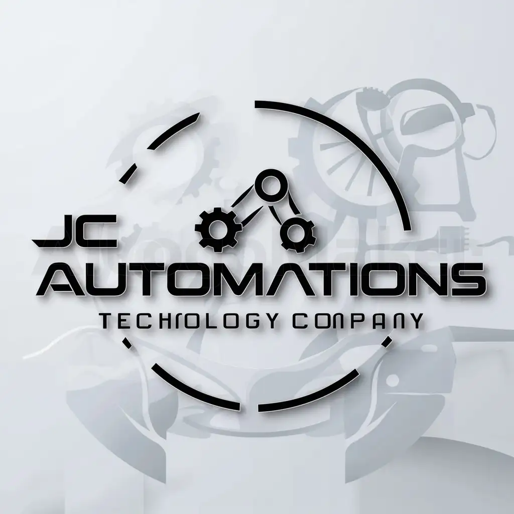 a logo design,with the text "JC AUTOMATIONS", main symbol:ROBOTIC ARM gears,Minimalistic,be used in Technology industry,clear background