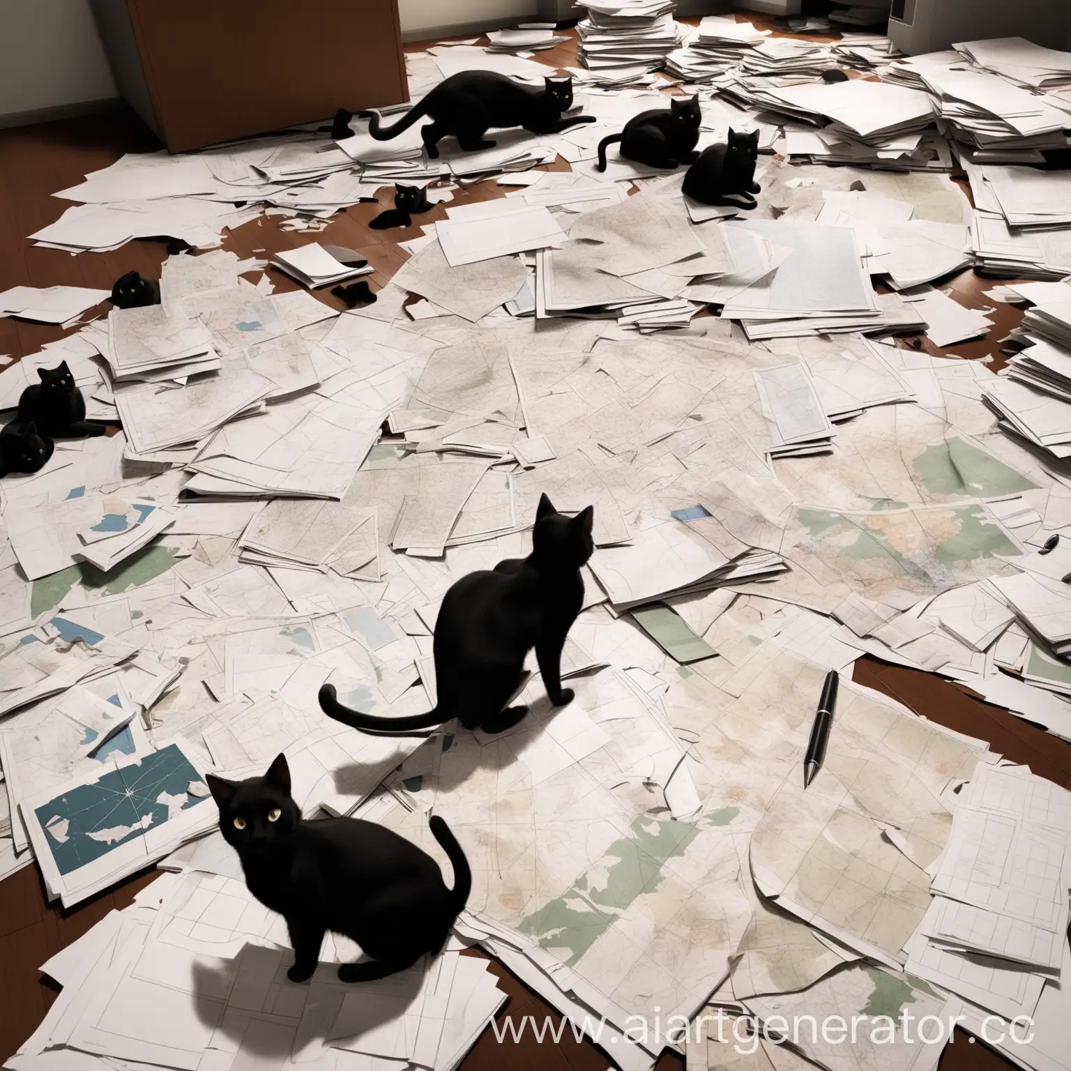 Chaotic-Workspace-with-Papers-and-Black-Cat-Prints