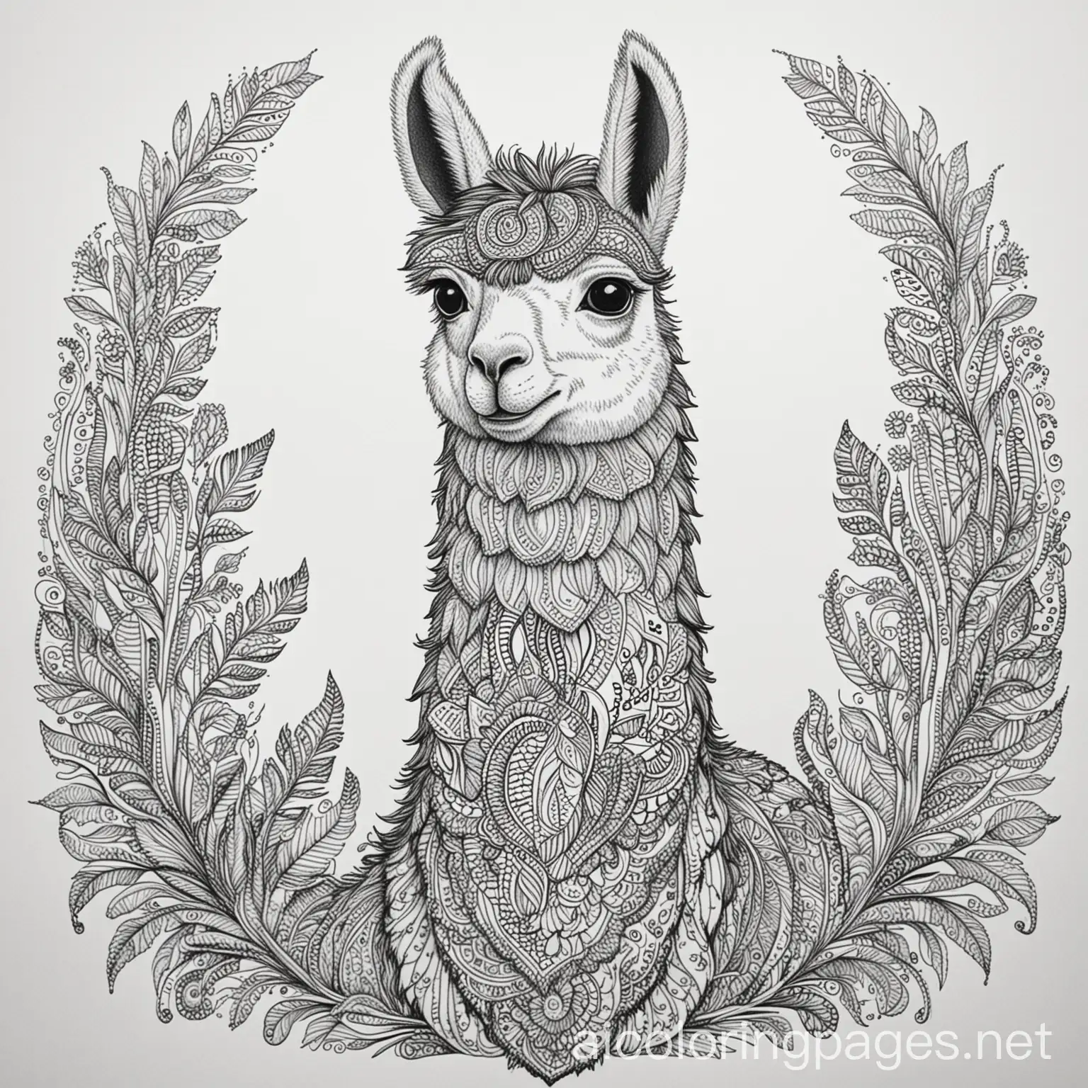 Llama-Coloring-Page-with-Paisley-Pattern-for-Kids