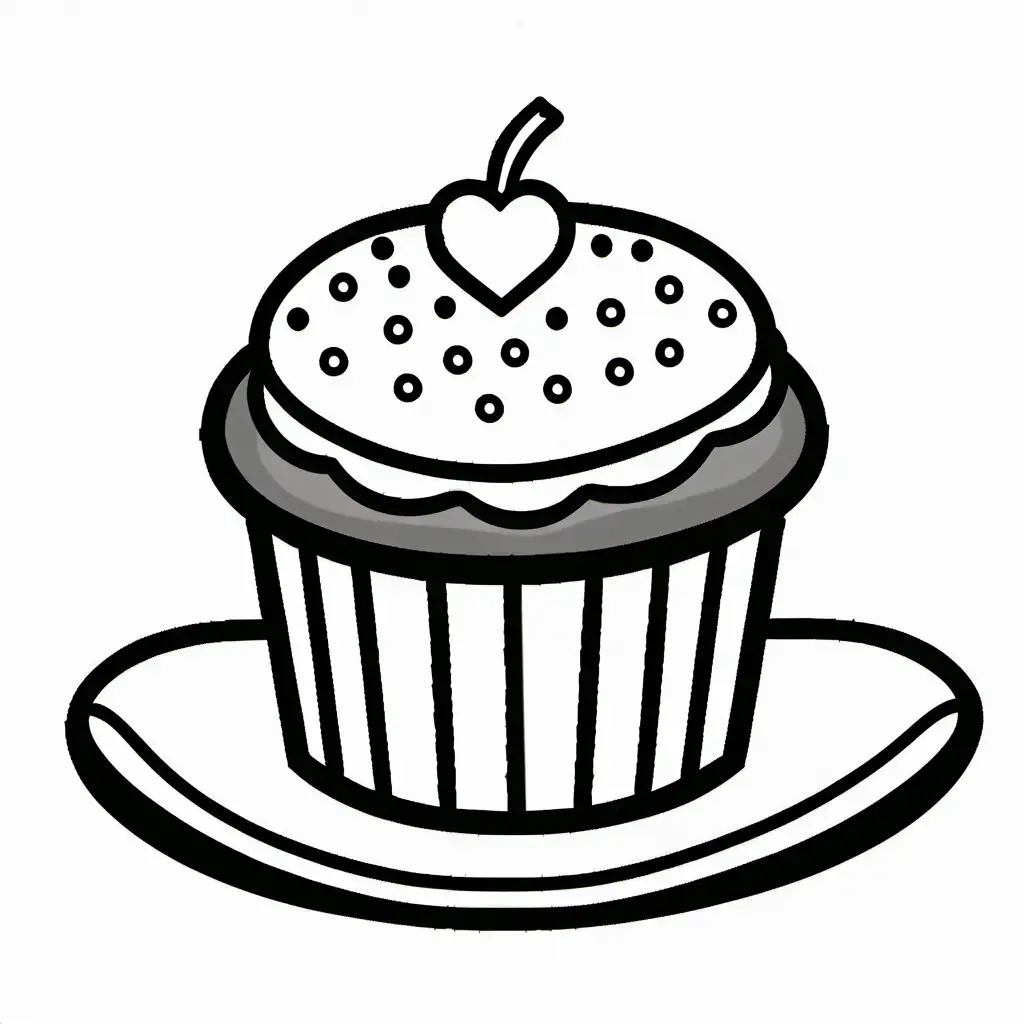 muffin coloring pages, Coloring Page, black and white, line art, white background, Simplicity, Ample White Space. The background of the coloring page is plain white to make it easy for young children to color within the lines. The outlines of all the subjects are easy to distinguish, making it simple for kids to color without too much difficulty