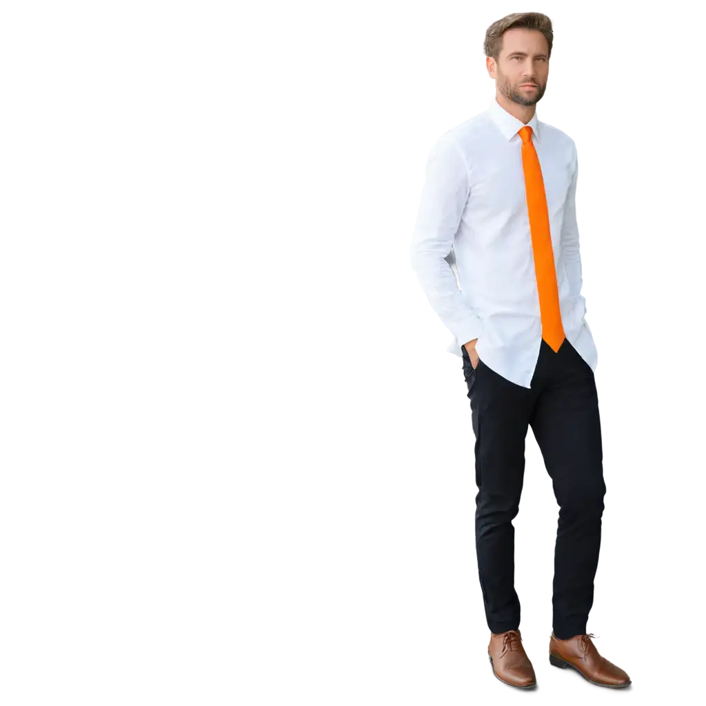Professional-PNG-Sticker-Set-Man-in-White-Shirt-with-Orange-Tie-and-Black-Trousers