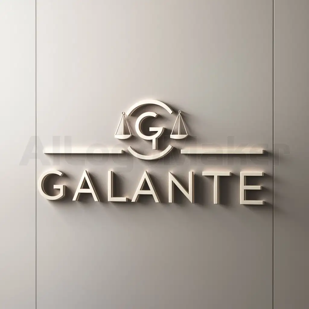 a logo design,with the text "Galante", main symbol:G + law scale,Moderate,clear background