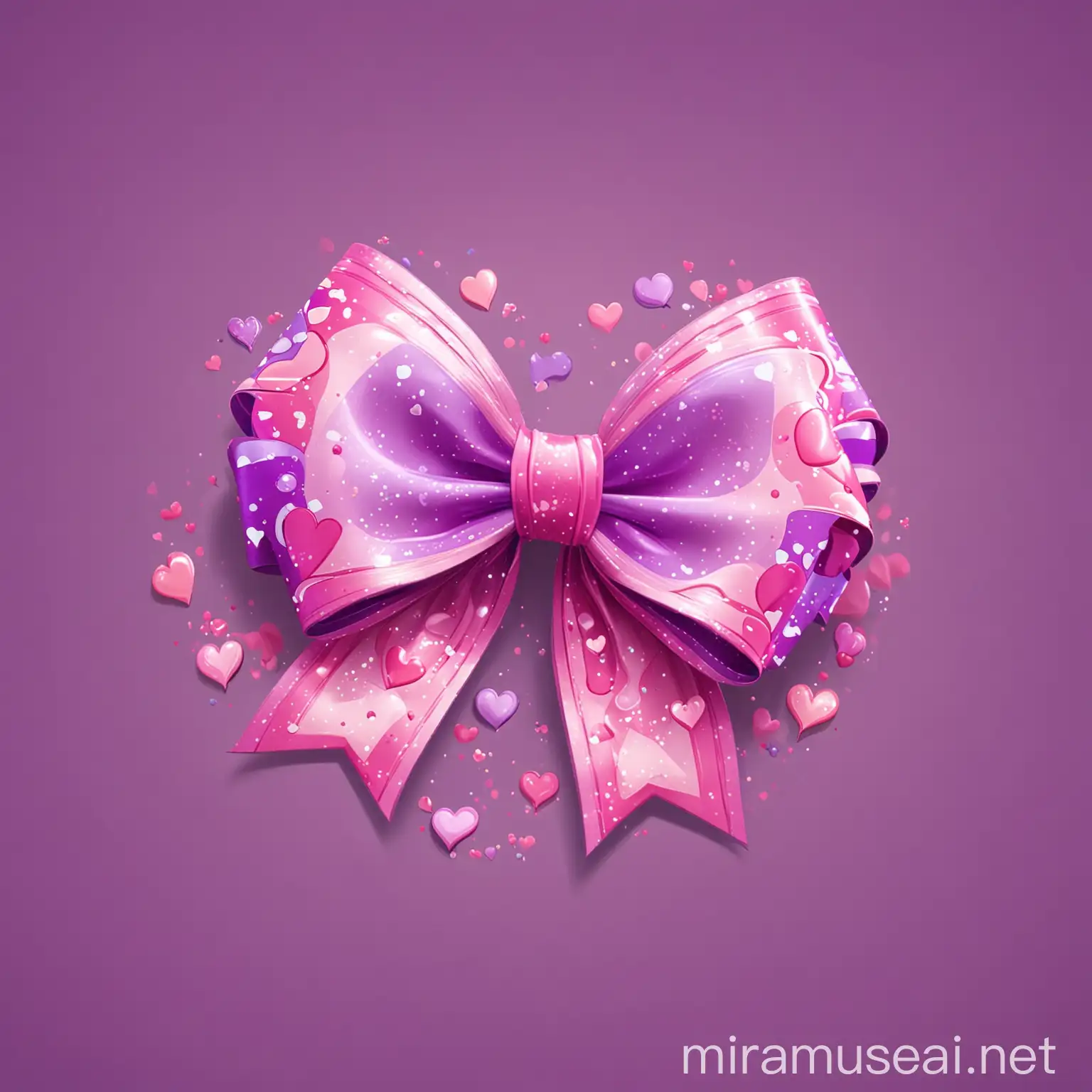 cartoon fantasy bow, purple and pink love bow with hearts
