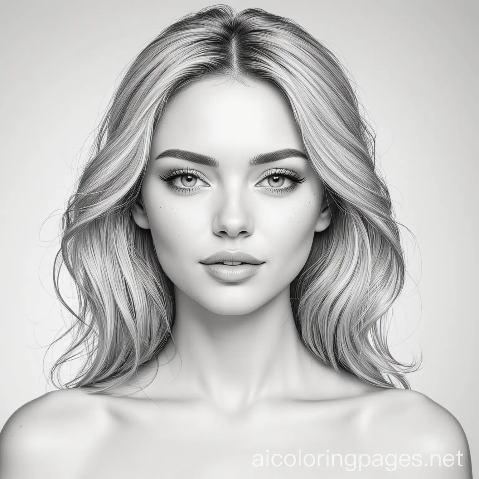 beautiful woman, Coloring Page, black and white, line art, white background, Simplicity, Ample White Space