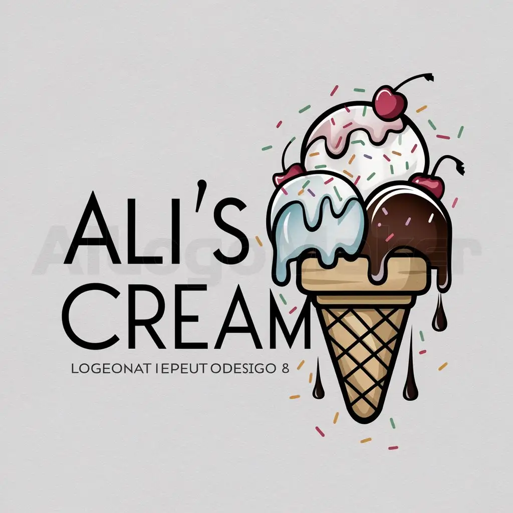 a logo design,with the text "ali's ice cream", main symbol:ice cream,Moderate,clear background