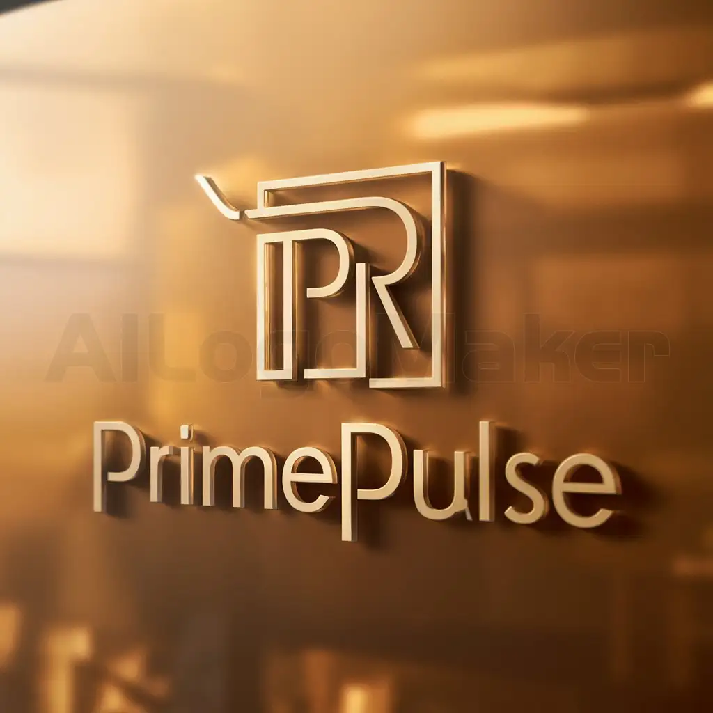 a logo design,with the text "PrimePulse", main symbol:inside a designed square PR is written and the background is light golden and attractive,Moderate,clear background